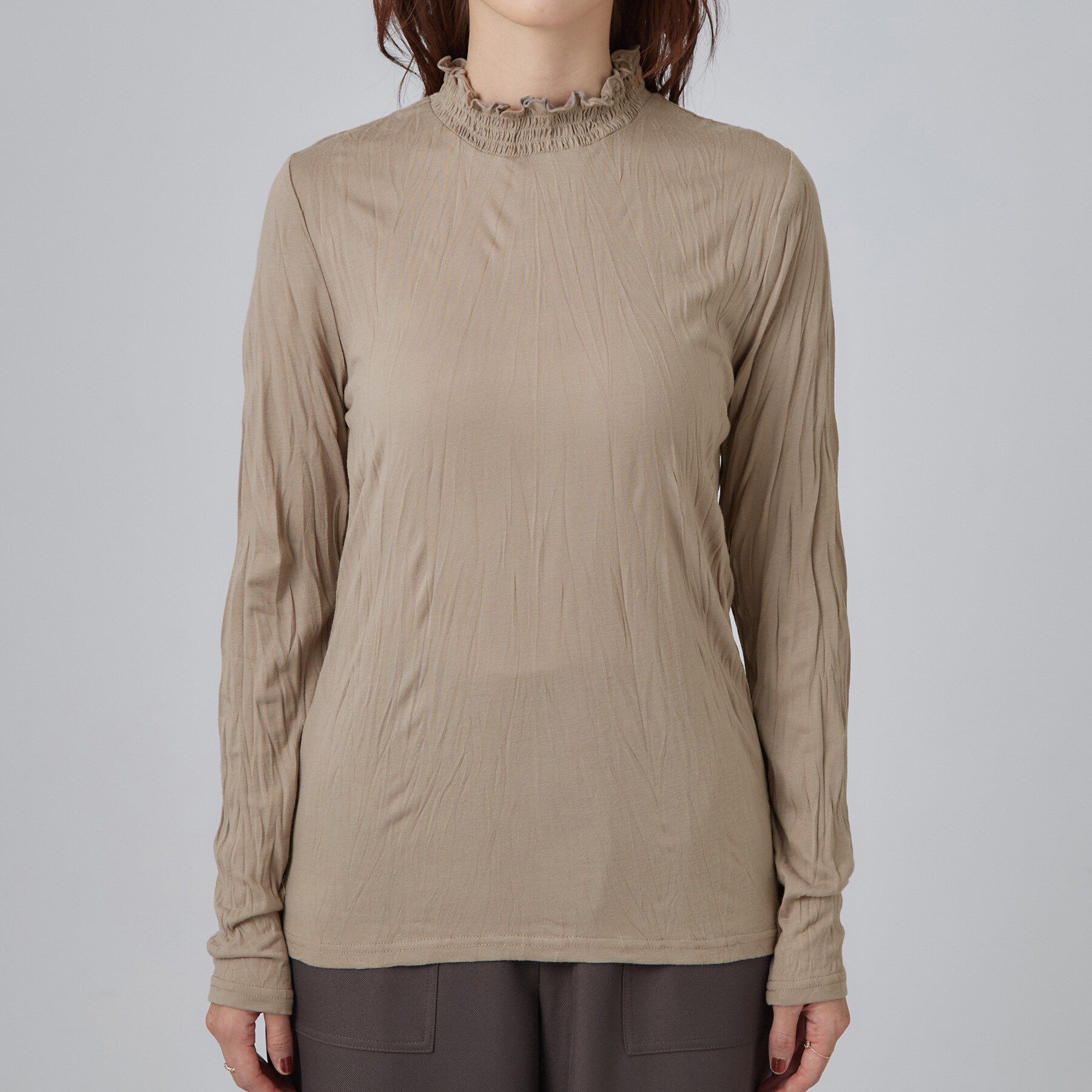 SHOO･LA･RUE「【S-LL】ワッシャー加工で抜け感を シャーリングハイネックインナー」|Tシャツ・カットソー|