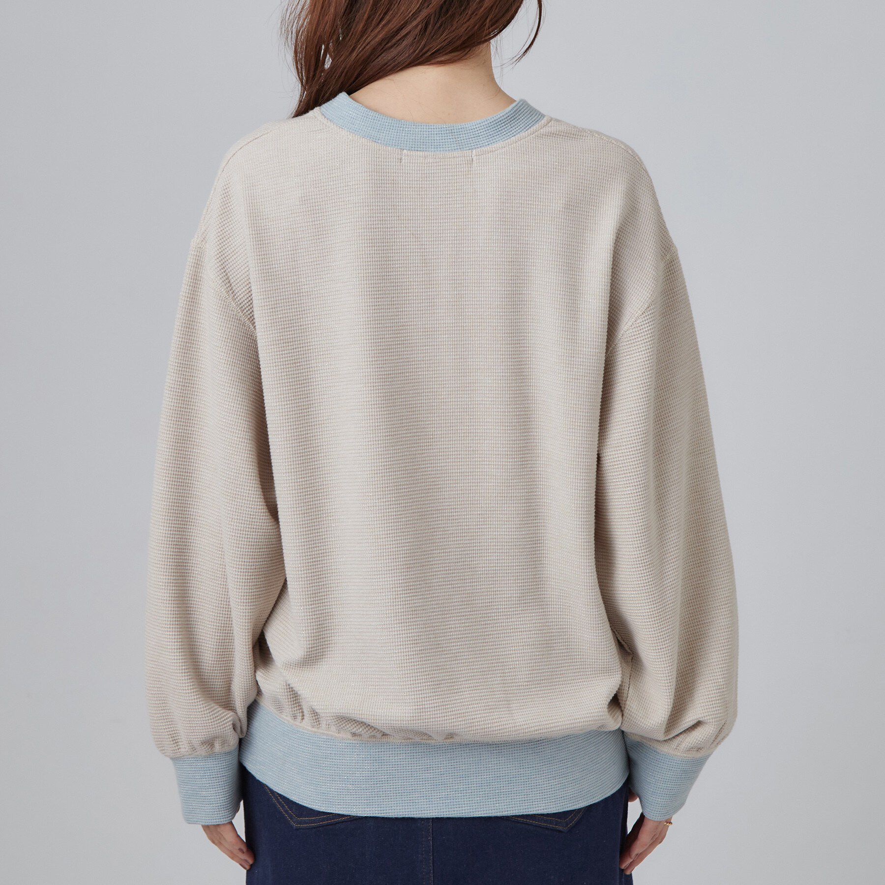 SHOO･LA･RUE「【S-LL/洗濯機可】華やかラメワッフル 配色トップス」|Tシャツ・カットソー|