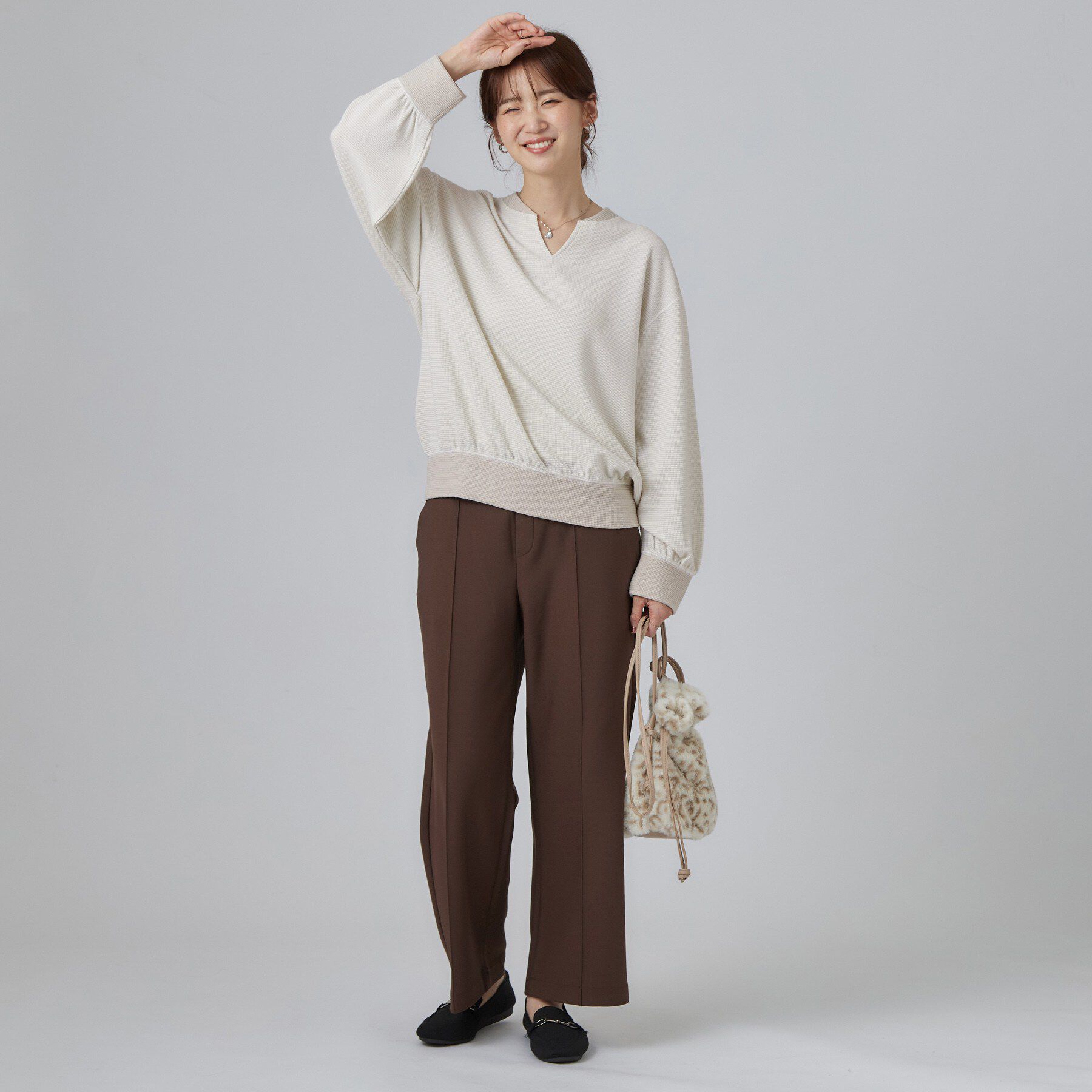 SHOO･LA･RUE「【S-LL/洗濯機可】華やかラメワッフル 配色トップス」|Tシャツ・カットソー|