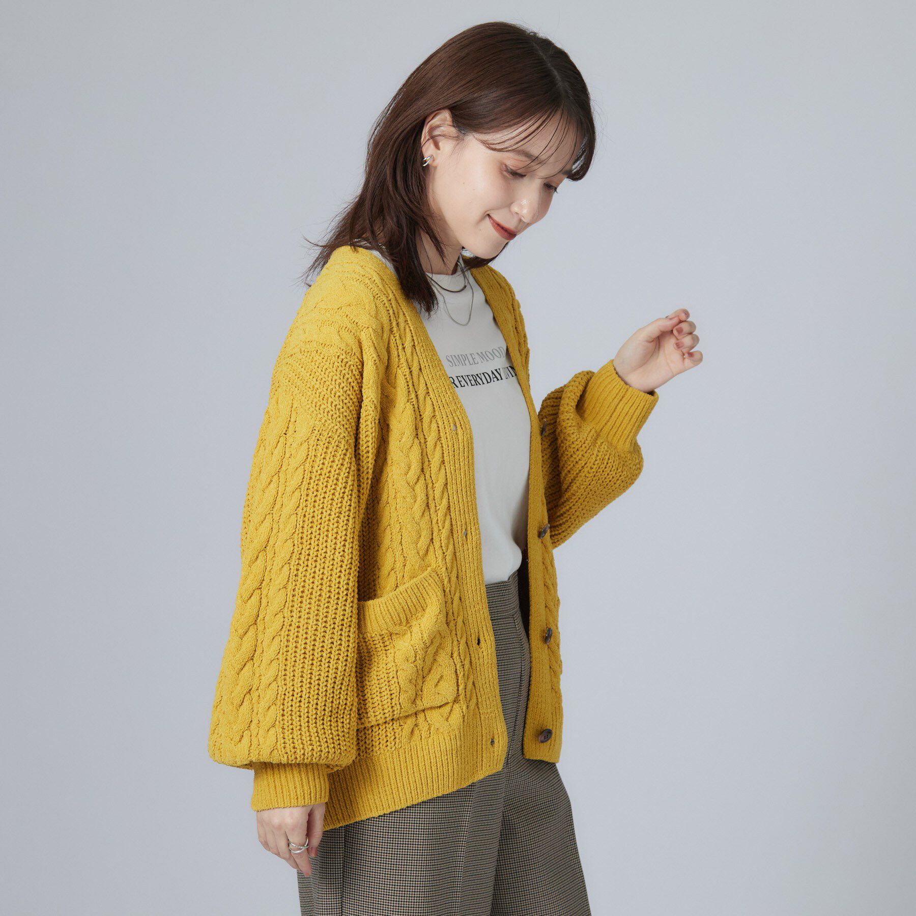 SHOO･LA･RUE「【洗濯機可】もこもちモールケーブル Vネックカーディガン」|カーディガン|