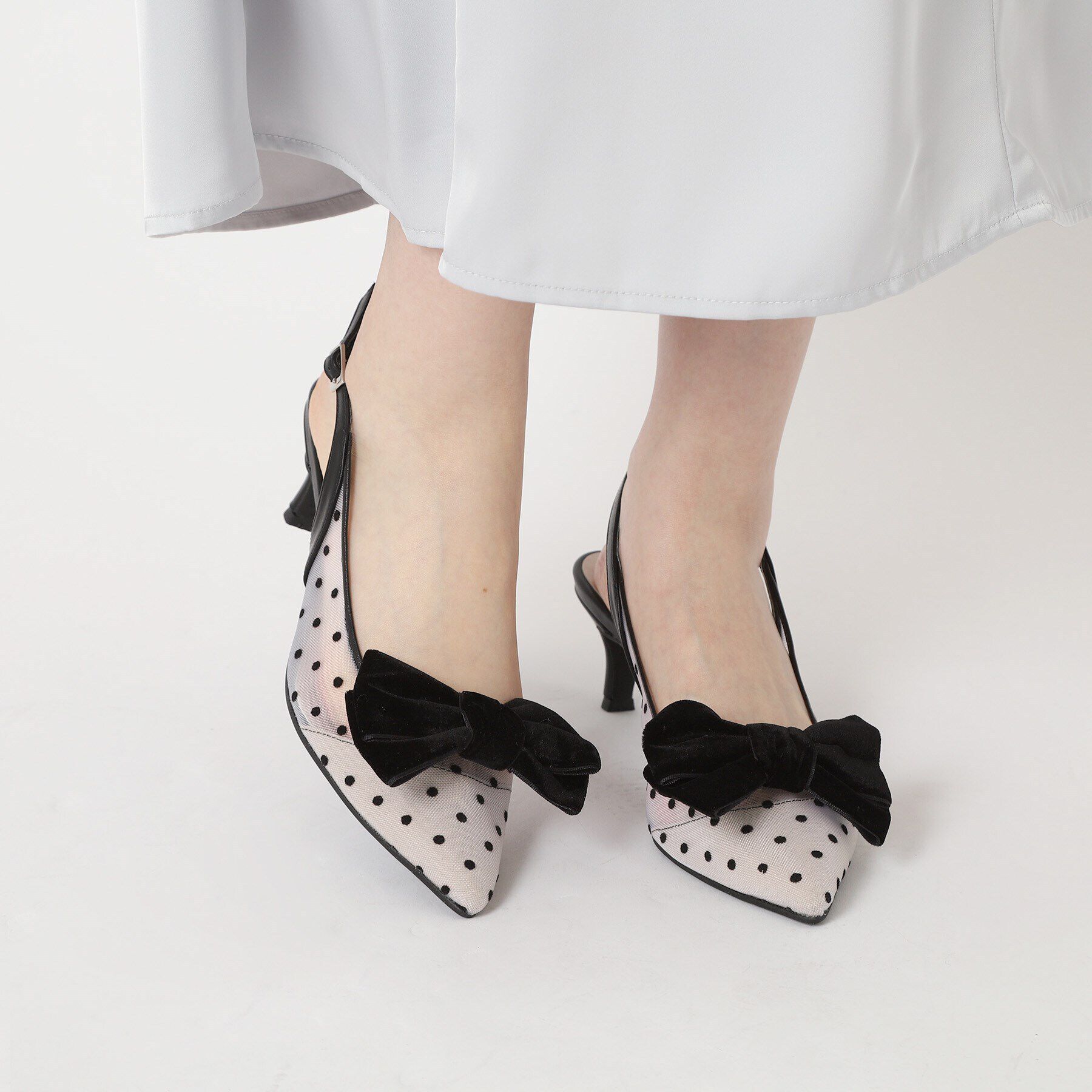 ESPERANZA「リボンチュールレースバックストラップ2WAYパンプス」|パンプス|
