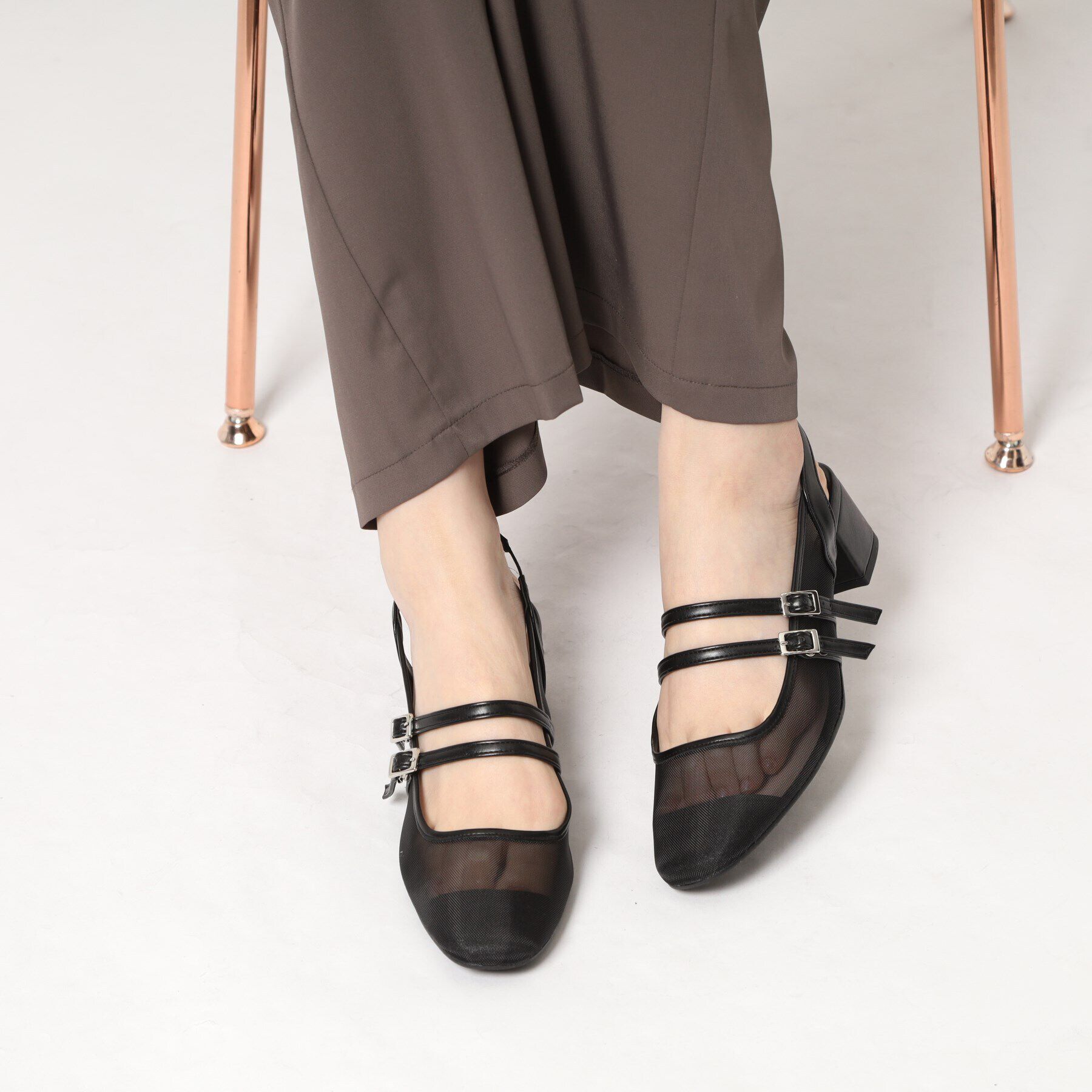 ESPERANZA「ダブルベルトメッシュパンプス」|パンプス|
