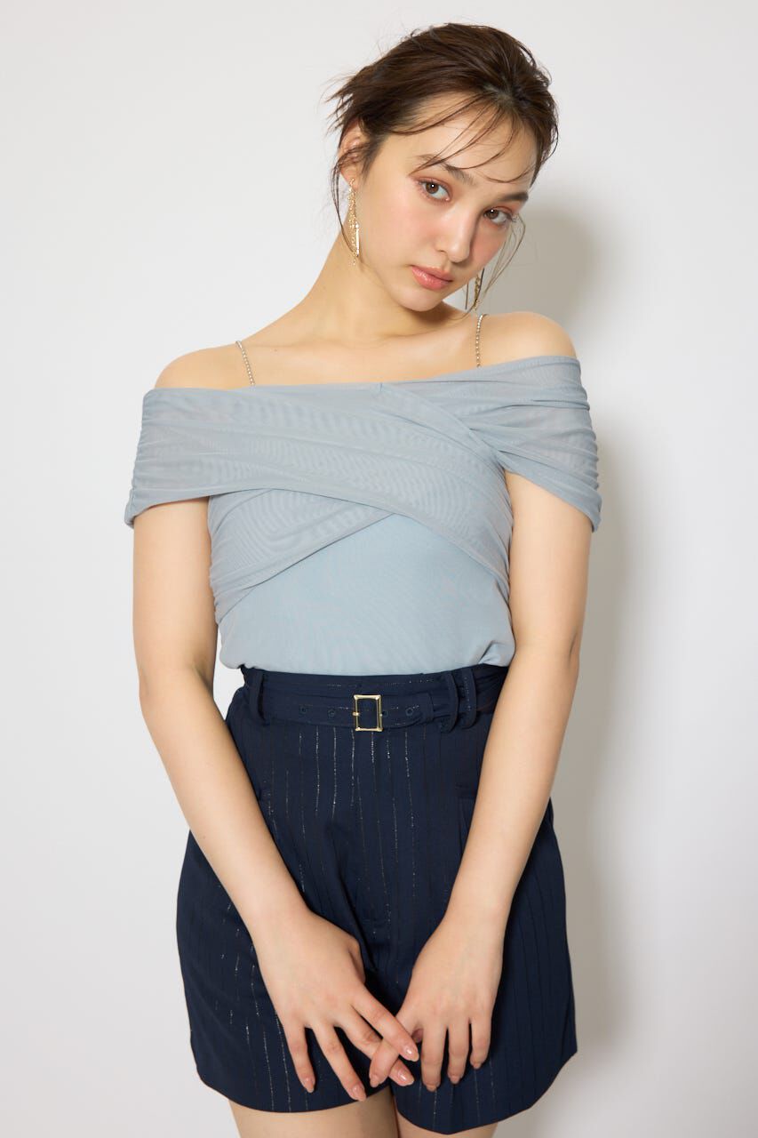 rienda「フロントクロスチュールカットトップス」|Tシャツ・カットソー|L/BLU1