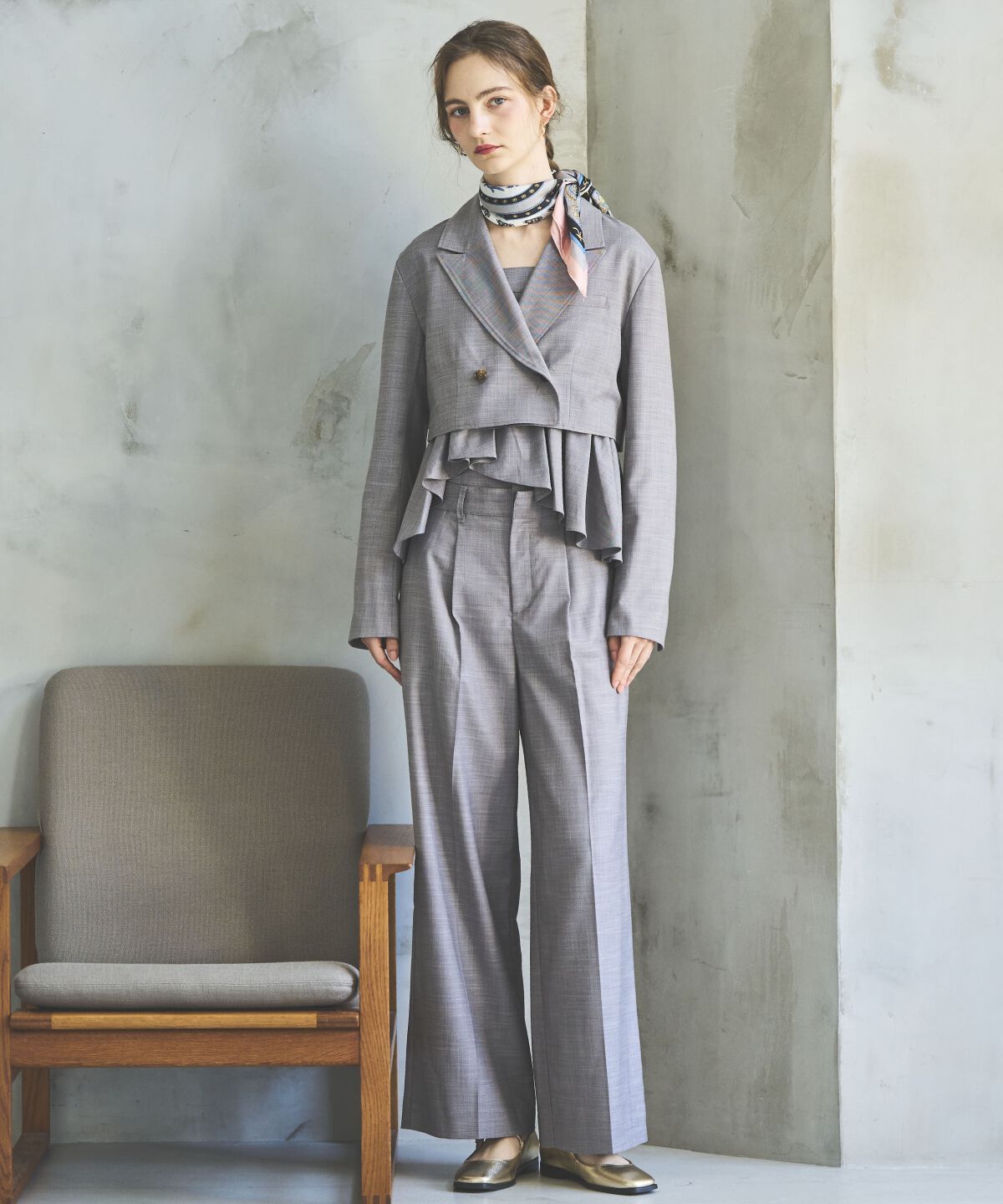 アンドクチュール「シャンブレーハイウエストワイドパンツ」|その他|