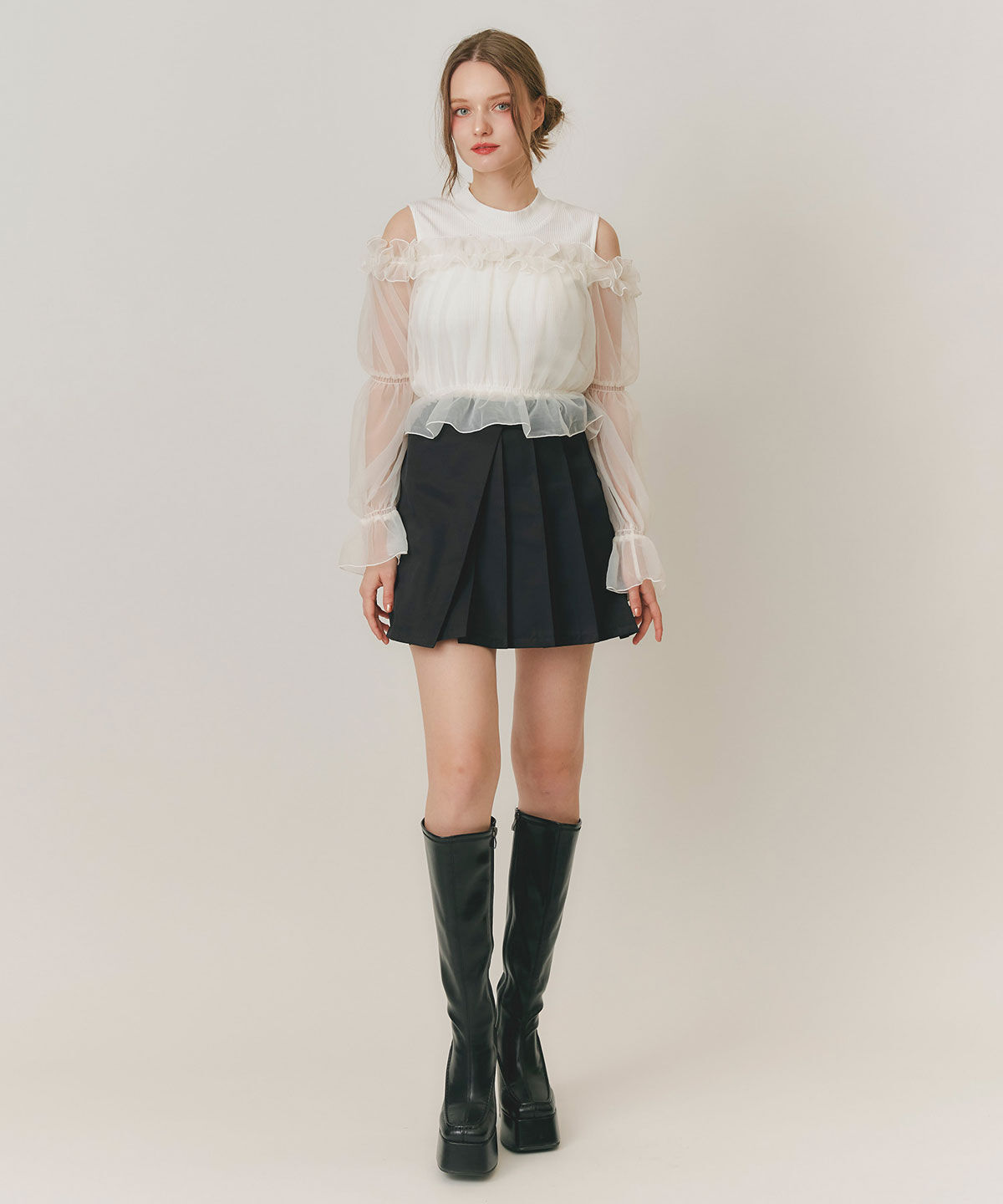 REDYAZEL「シアーフリルオフショルトップス&times;ニットレイヤードノースリーブ」|Tシャツ・カットソー|