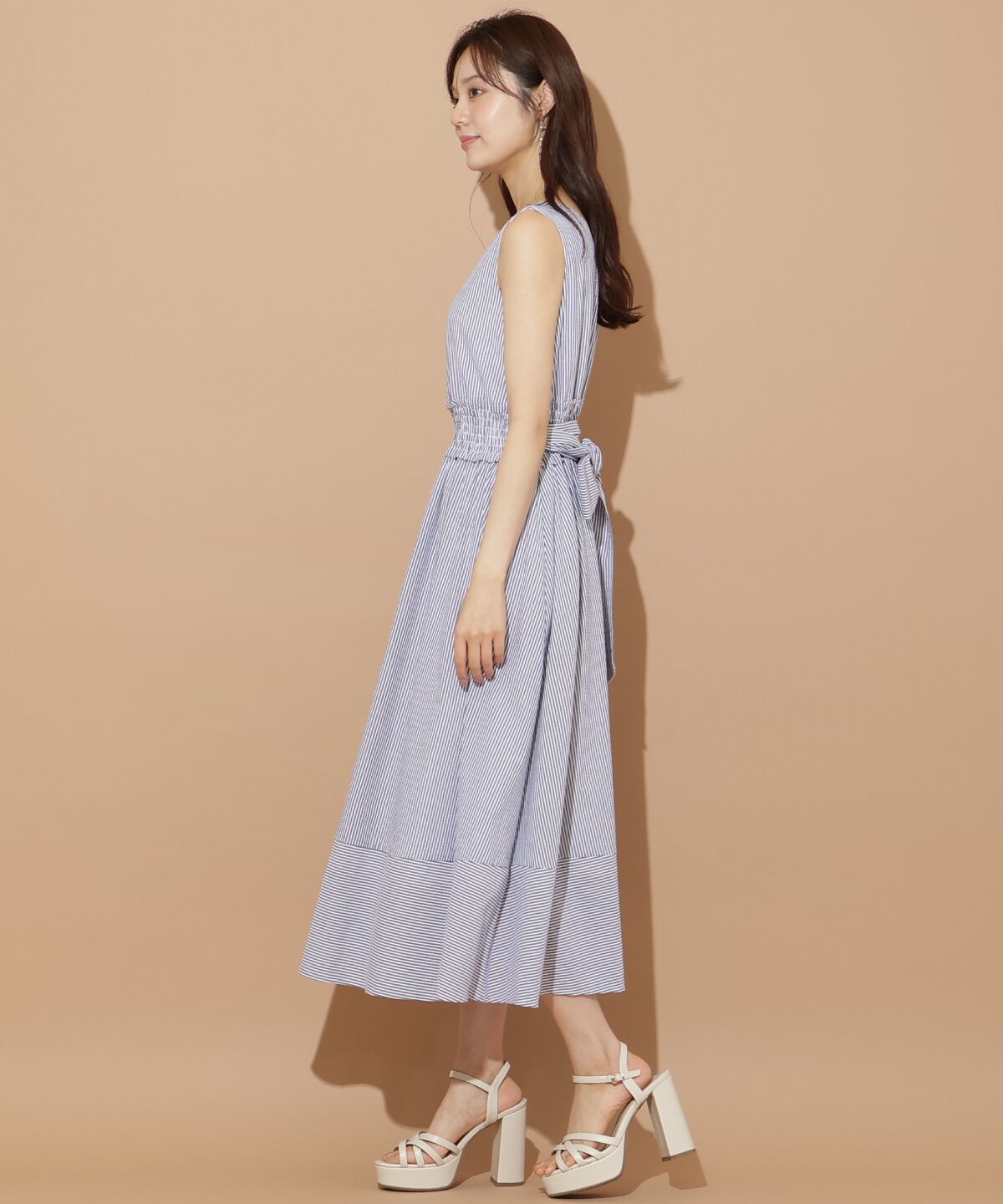WILLSELECTION「ウエストシャーリングストライプワンピース」|ワンピース|