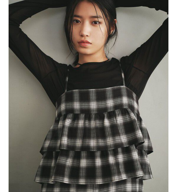 EMMEL REFINES「＜EMMEL REFINES＞EM オンブレーチェック ティアード サロペット」|ワンピース|BLACK