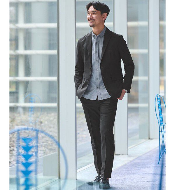 UNITED ARROWS green label relaxing「【WEB限定】JUST fit ドライポリエステル ナロー セットアップ -吸水速乾-」|テーラードジャケット|BLACK