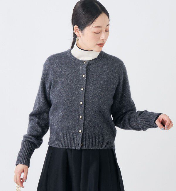 NOLLEY'S「【BECシリーズ】《手洗い可能》へアリーラメクルーネックカーディガン」|カーディガン|