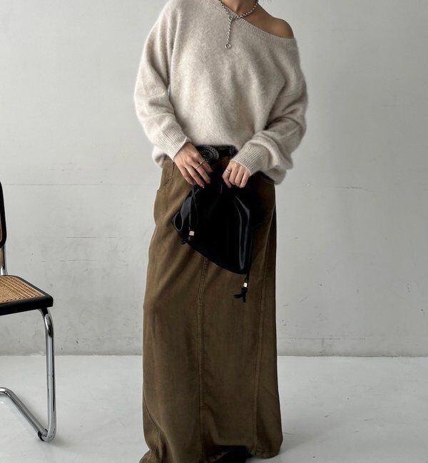  「【ふんわり柔らかな肌触り】ファーカシミヤボートネックプルオーバー」|ニット・セーター|