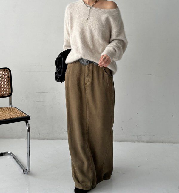  「【ふんわり柔らかな肌触り】ファーカシミヤボートネックプルオーバー」|ニット・セーター|