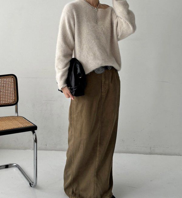  「【ふんわり柔らかな肌触り】ファーカシミヤボートネックプルオーバー」|ニット・セーター|
