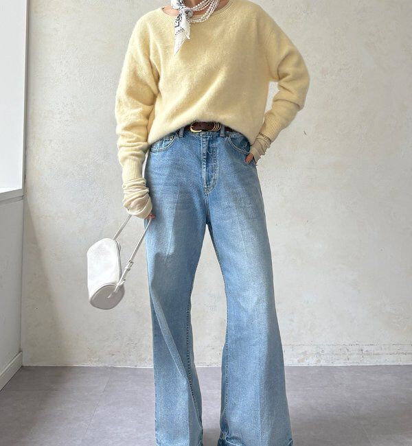  「【ふんわり柔らかな肌触り】ファーカシミヤボートネックプルオーバー」|ニット・セーター|