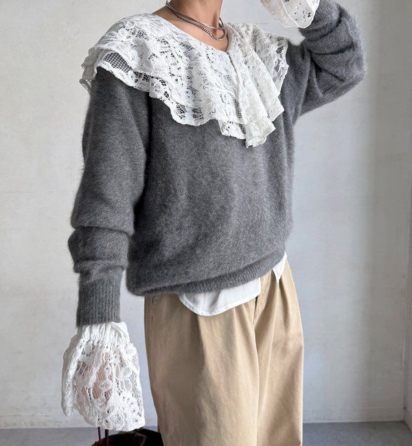  「【ふんわり柔らかな肌触り】ファーカシミヤボートネックプルオーバー」|ニット・セーター|