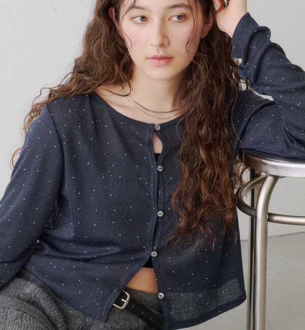  「【新色追加/前後2WAY】ラインストーンシアーカットソー　　」|Tシャツ・カットソー|ネイビー