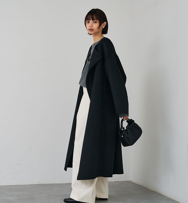 abahouse mavie「ウール混ノーカラーロングコート」|ノーカラーコート|