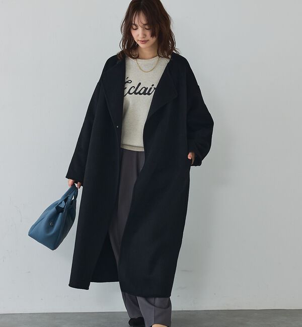 abahouse mavie「ウール混ノーカラーロングコート」|ノーカラーコート|