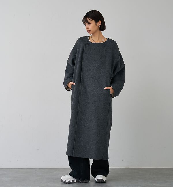 abahouse mavie「ウール混ノーカラーロングコート」|ノーカラーコート|
