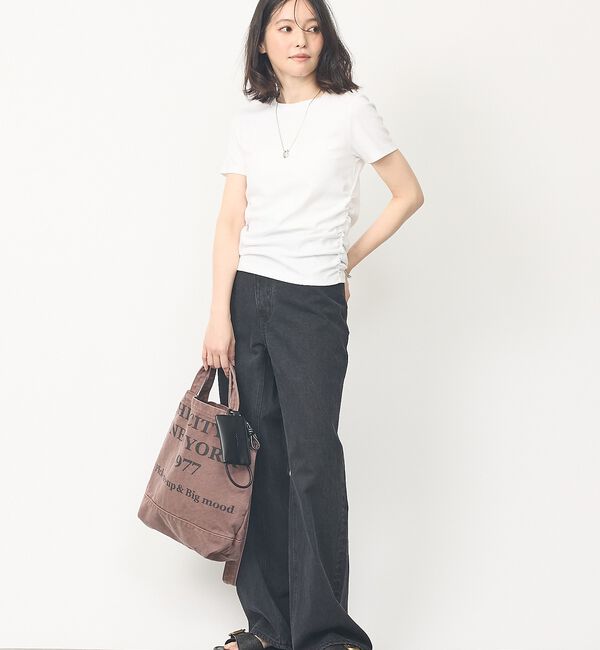 abahouse mavie「【ウエスト細見え】サイドギャザーTシャツ」|Tシャツ・カットソー|