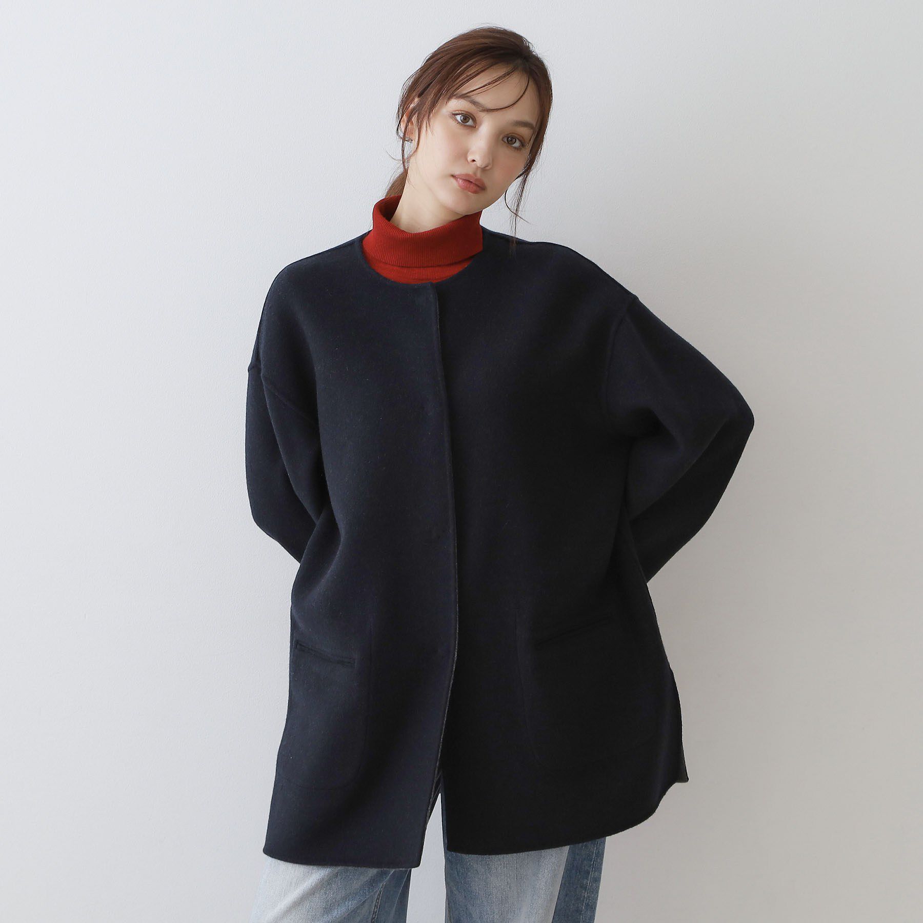 DRESSTERIOR「Super140sリバーシブルコート」|ノーカラーコート|