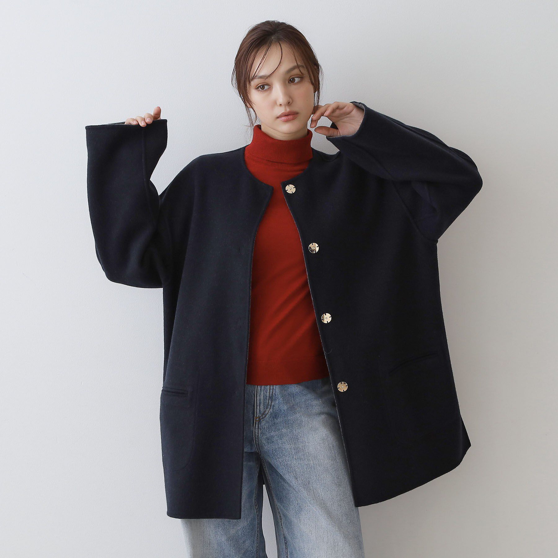 DRESSTERIOR「Super140sリバーシブルコート」|ノーカラーコート|