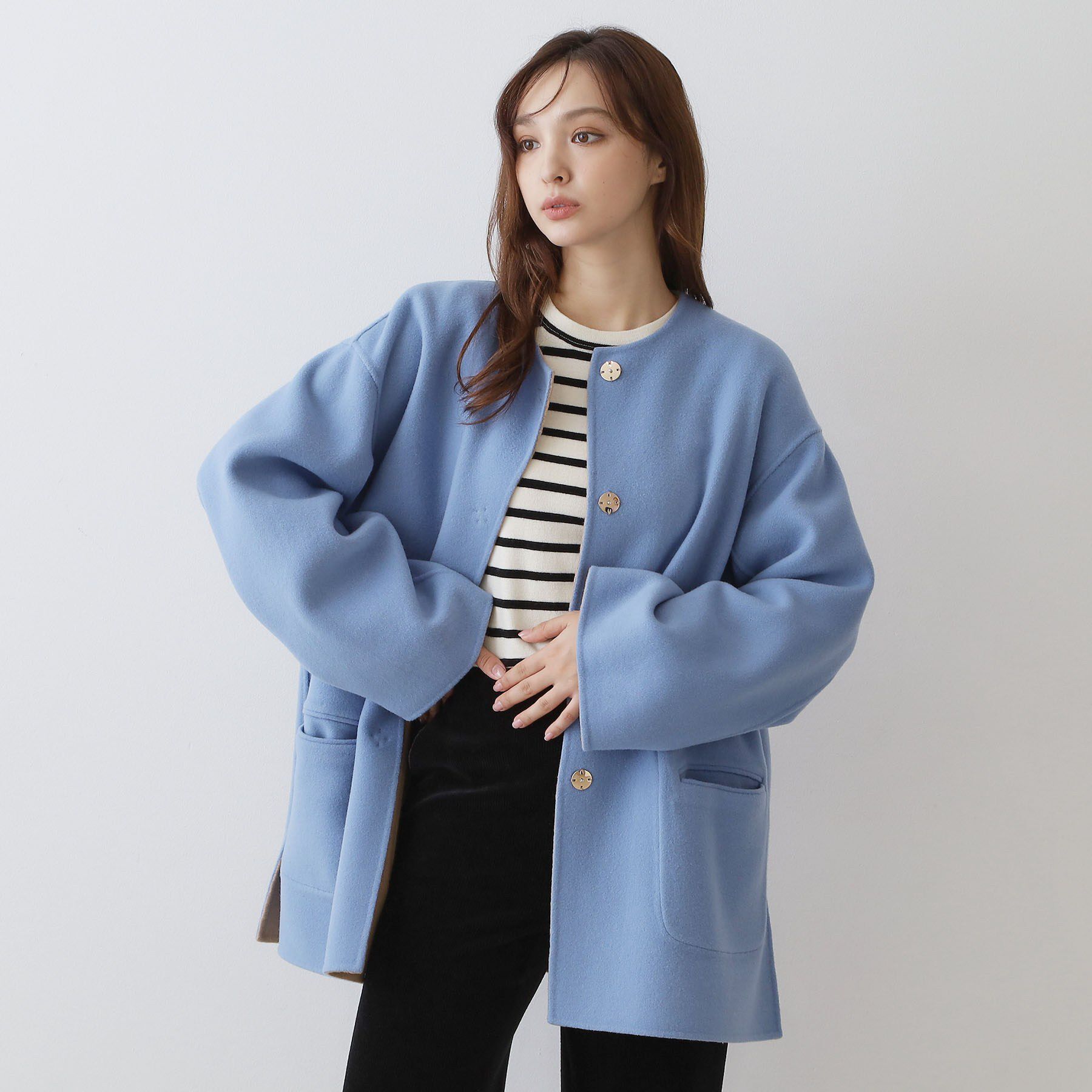 DRESSTERIOR「Super140sリバーシブルコート」|ノーカラーコート|