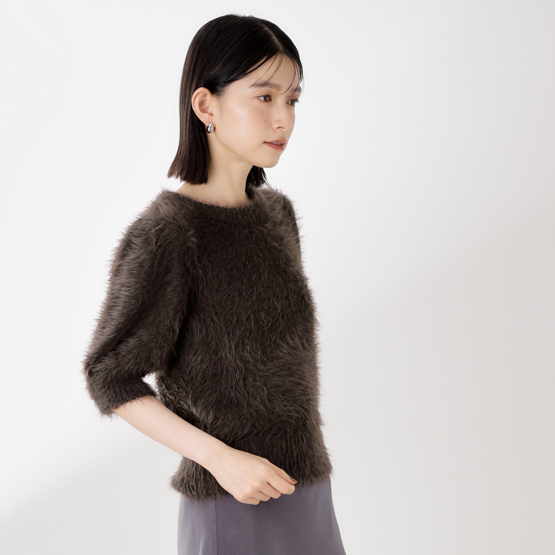THE SHOP TK「【大人の魅力引き出す】5分袖フェザーニット/洗える」|ニット・セーター|