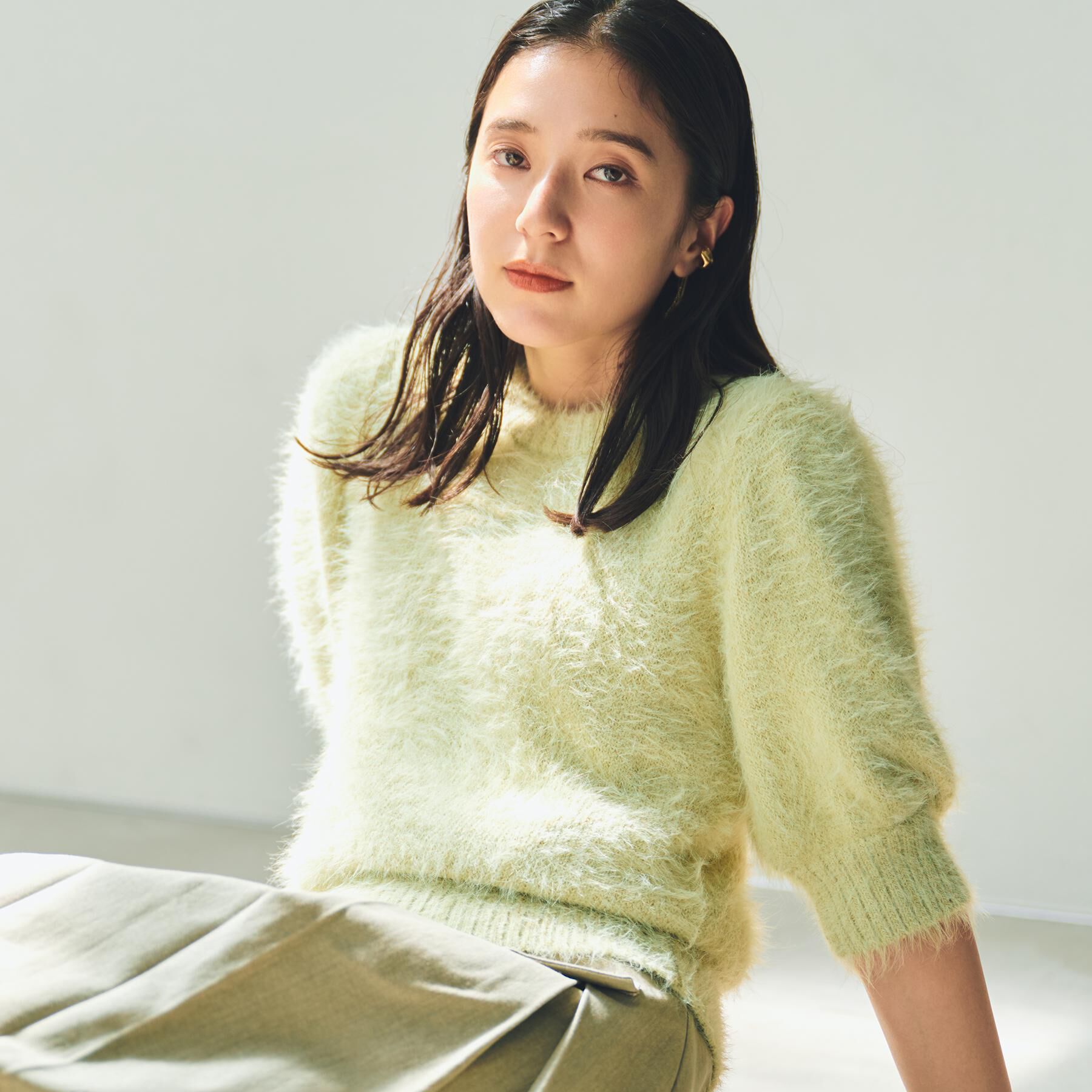 THE SHOP TK「【大人の魅力引き出す】5分袖フェザーニット/洗える」|ニット・セーター|ライトイエロー(03