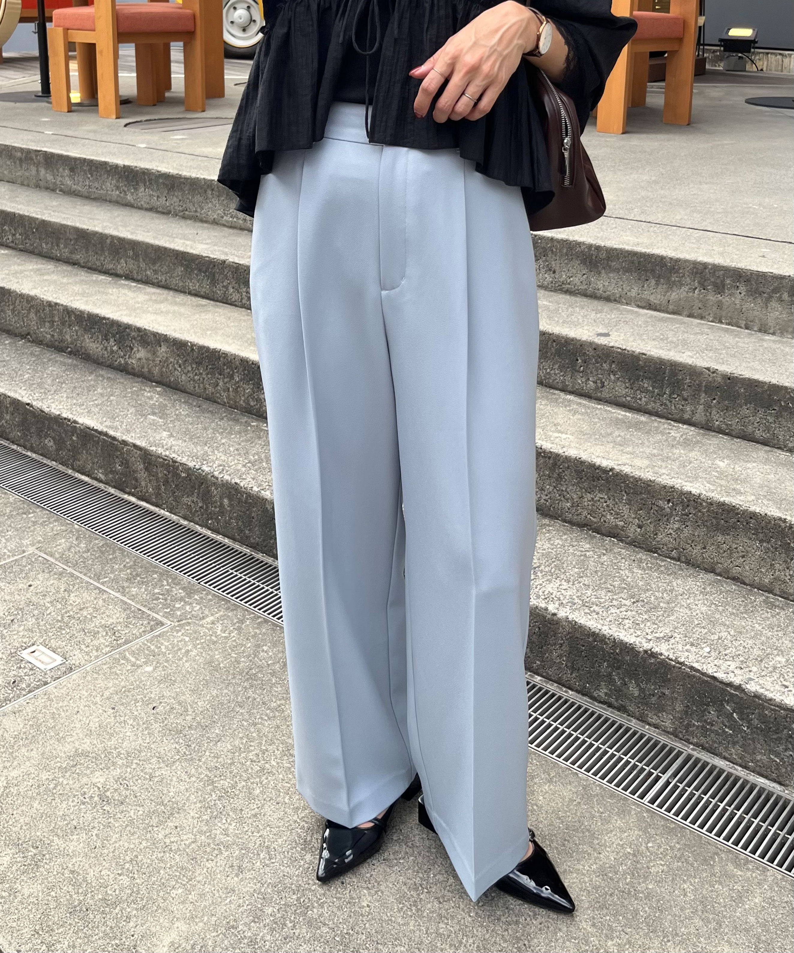  「ｳｰﾙ調ﾜﾝﾀｯｸﾜｲﾄﾞﾊﾟﾝﾂ[切らずに履ける身長別ｻｲｽﾞ/低  」|その他|サックス