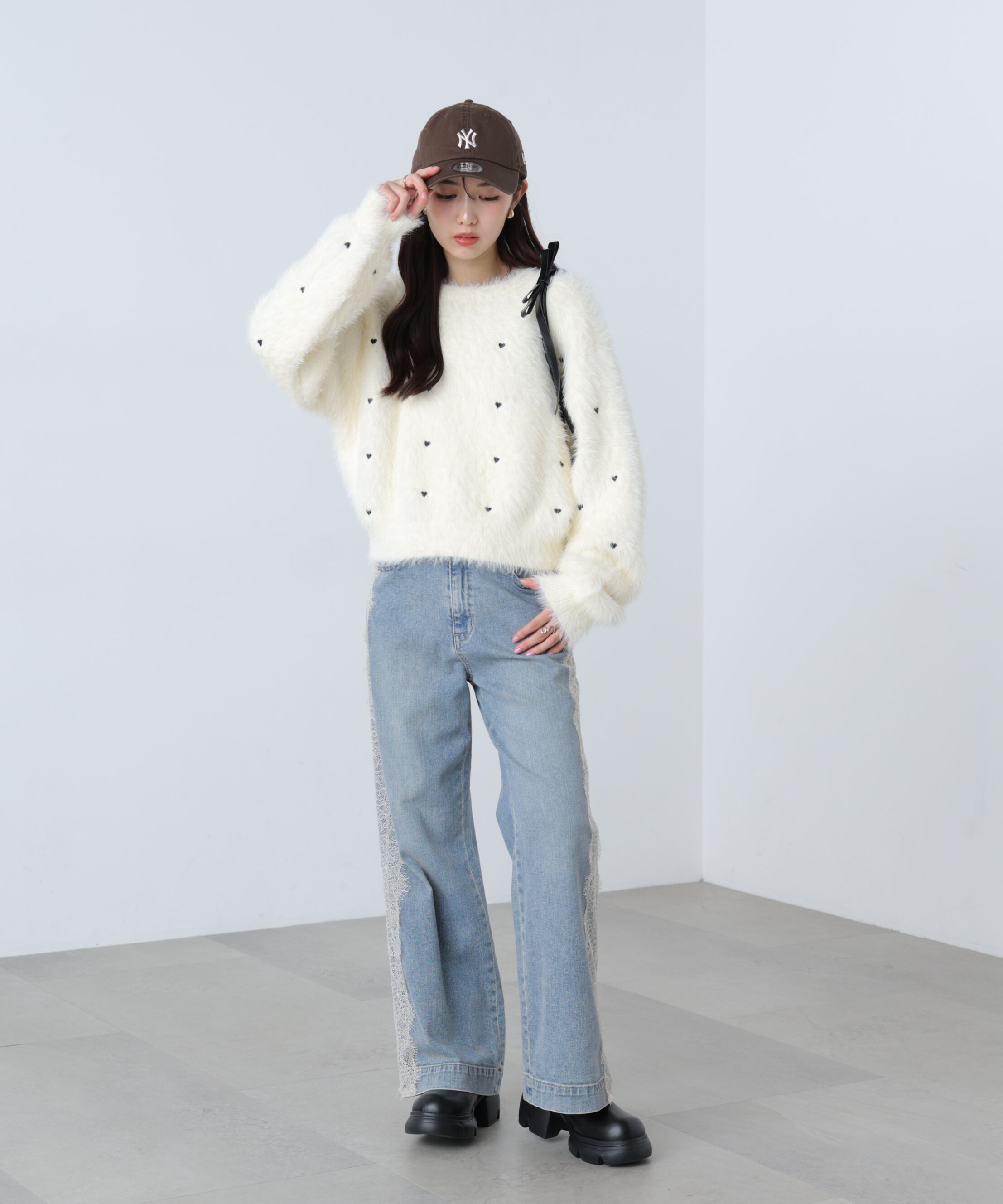  「[低身長サイズ/Sシリーズ]ベーシックワイドサイドレースデニムパンツ」|その他|
