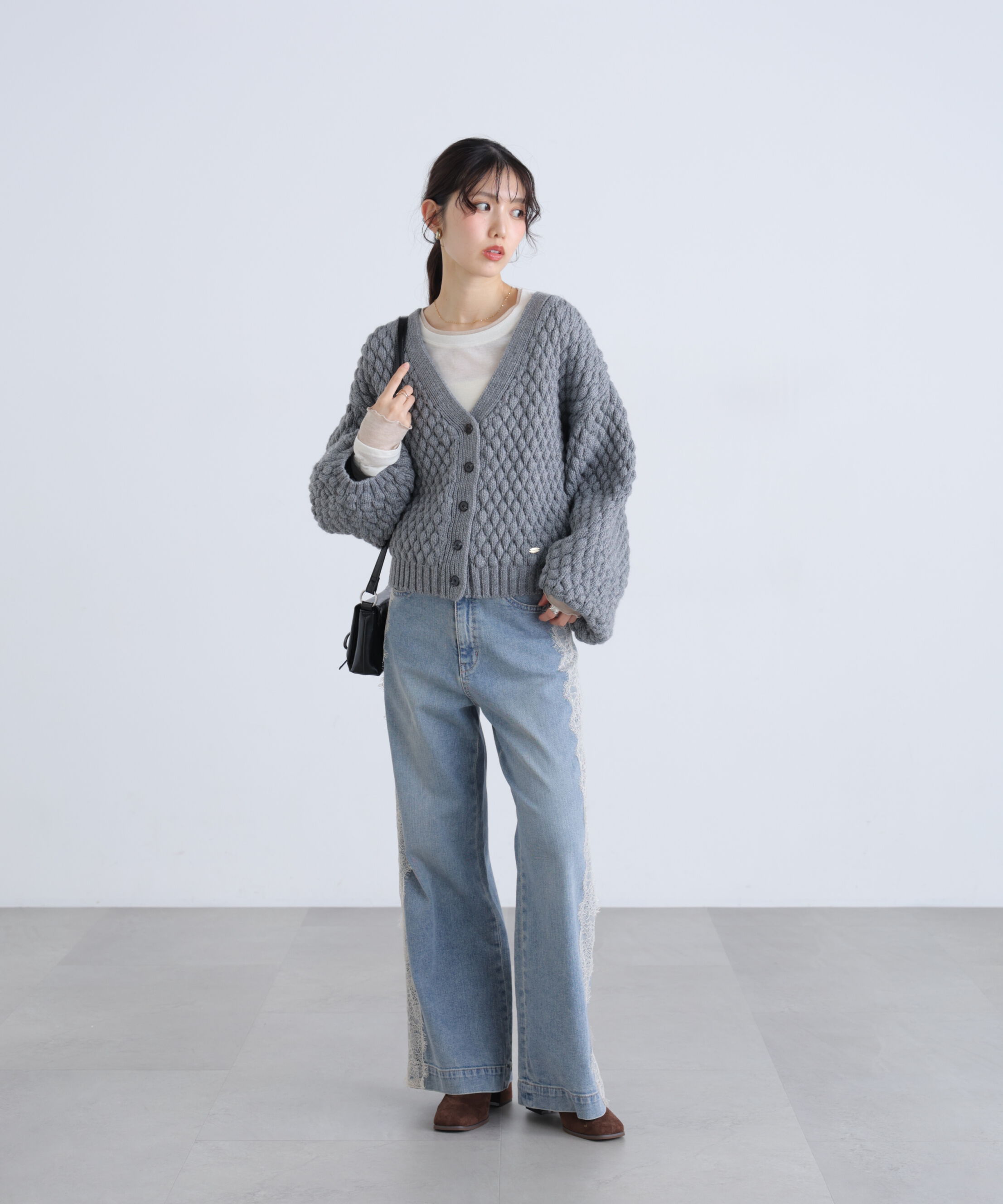  「[低身長サイズ/Sシリーズ]ベーシックワイドサイドレースデニムパンツ」|その他|