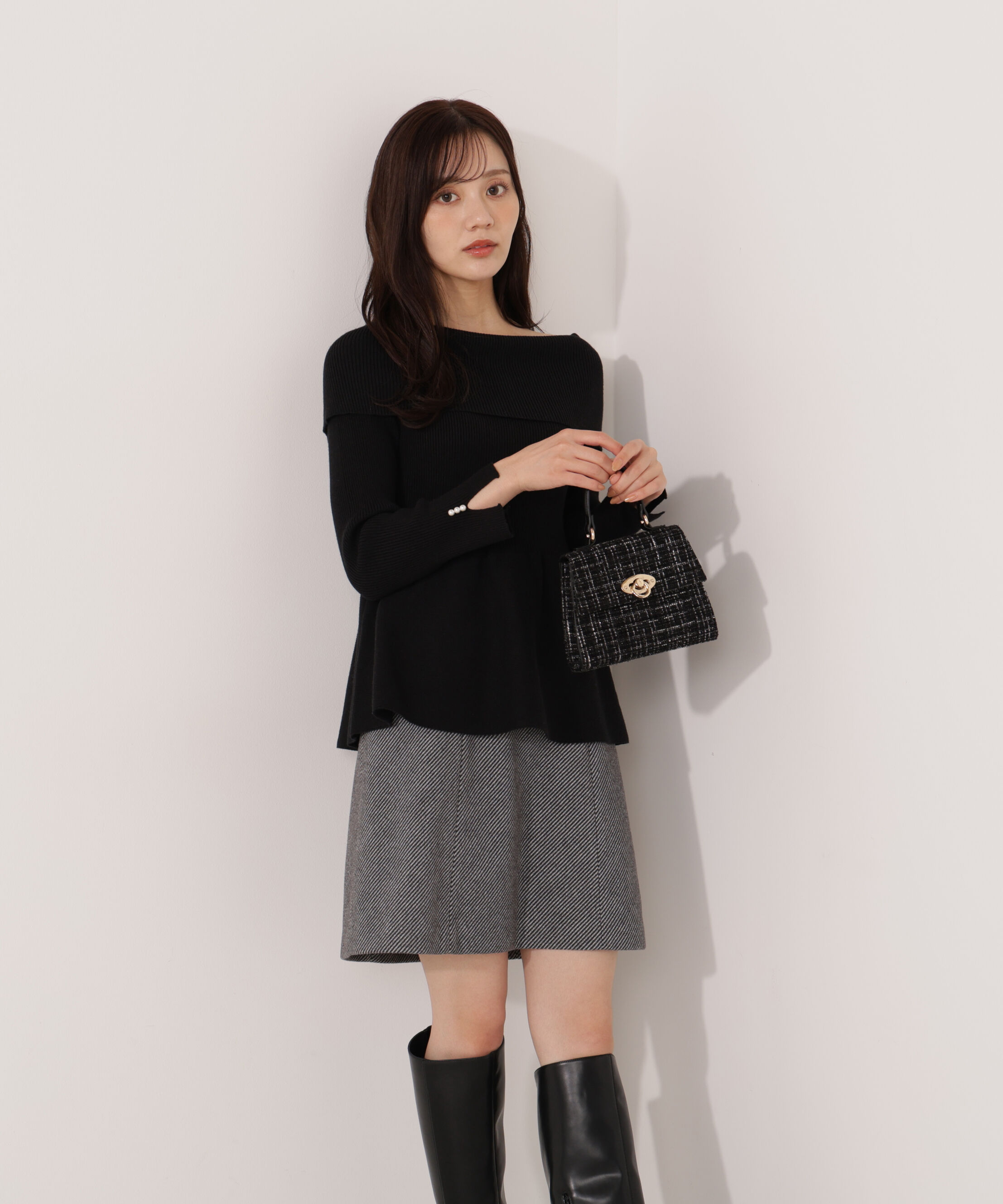 PROPORTION BODY DRESSING「オフショルペプラムニットセット　25AW」|ワンピース|