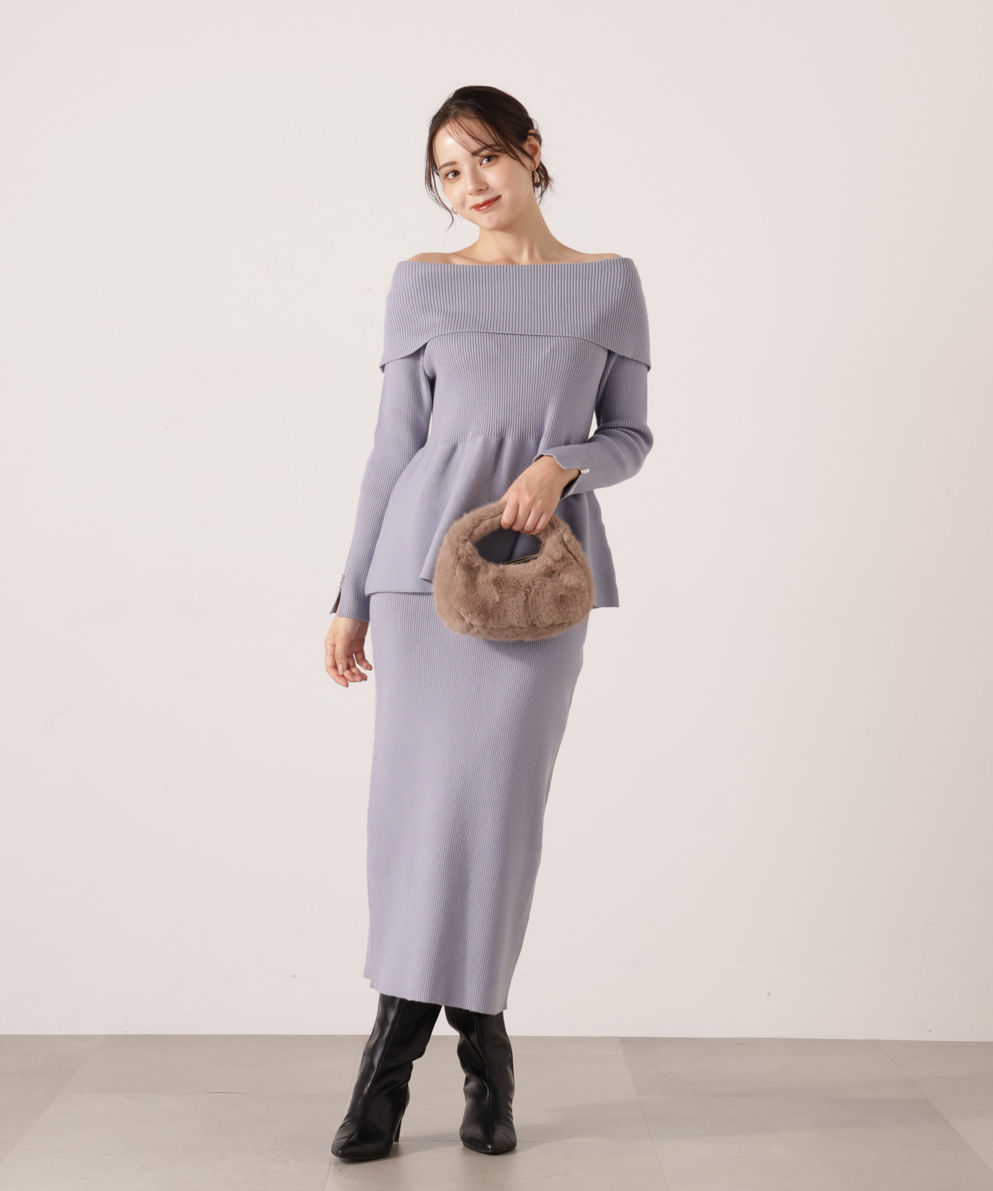 PROPORTION BODY DRESSING「オフショルペプラムニットセット　25AW」|ワンピース|