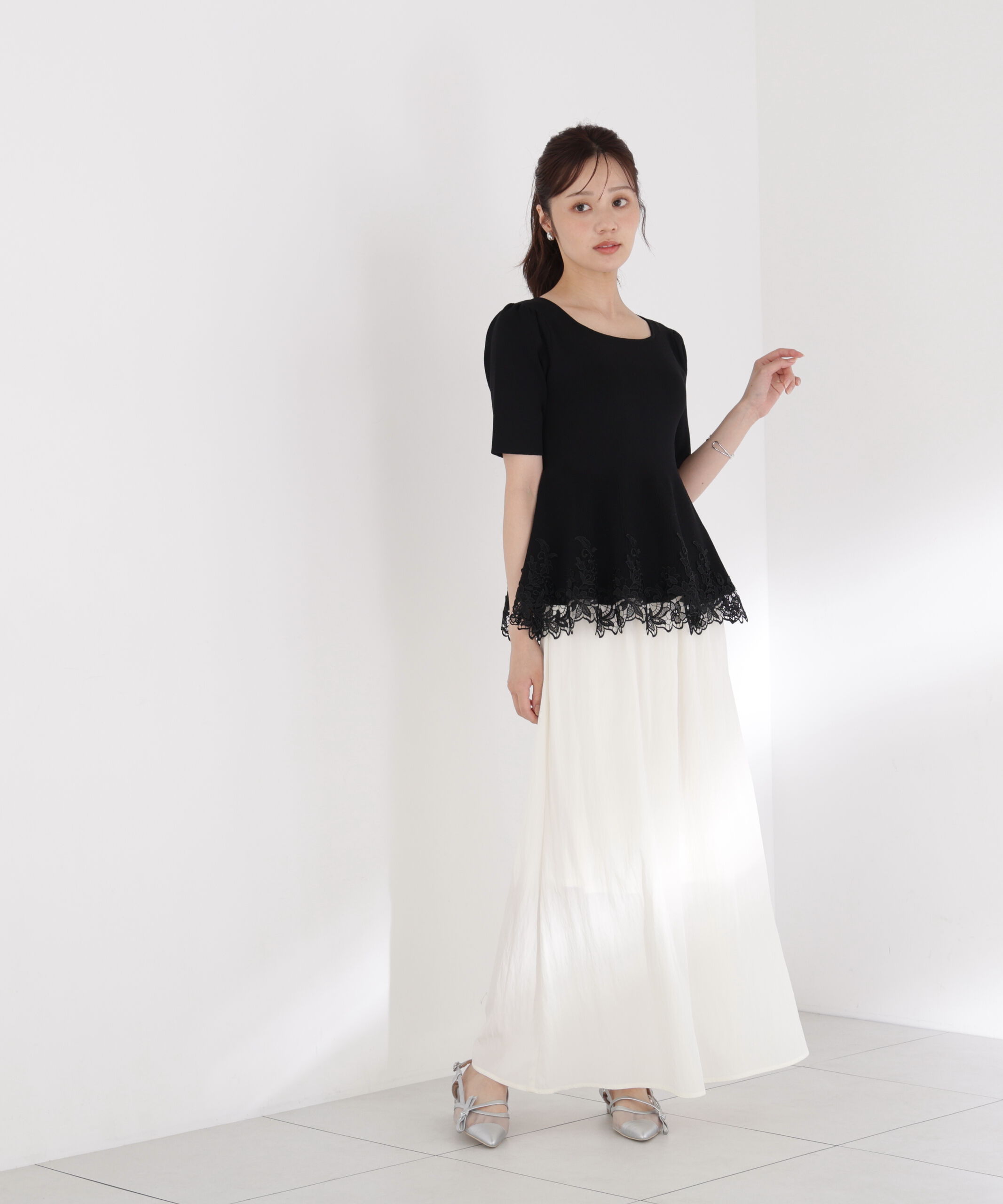 PROPORTION BODY DRESSING「レーストリムペプラムニット 26AW」|ニット・セーター|