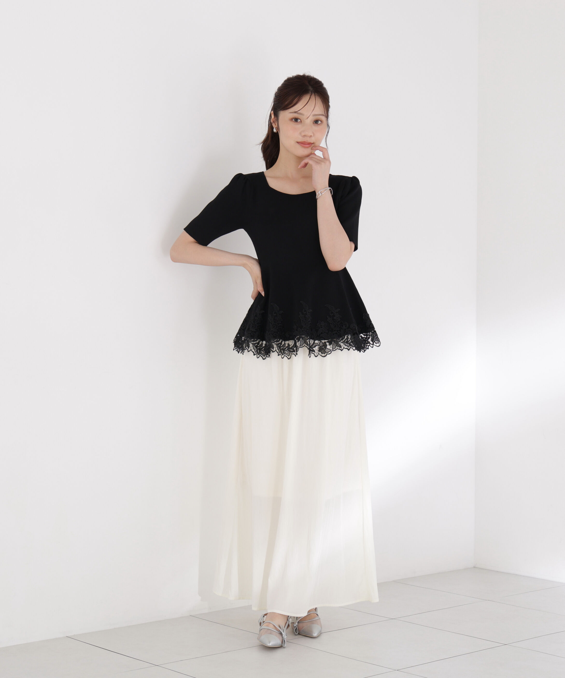 PROPORTION BODY DRESSING「レーストリムペプラムニット 26AW」|ニット・セーター|