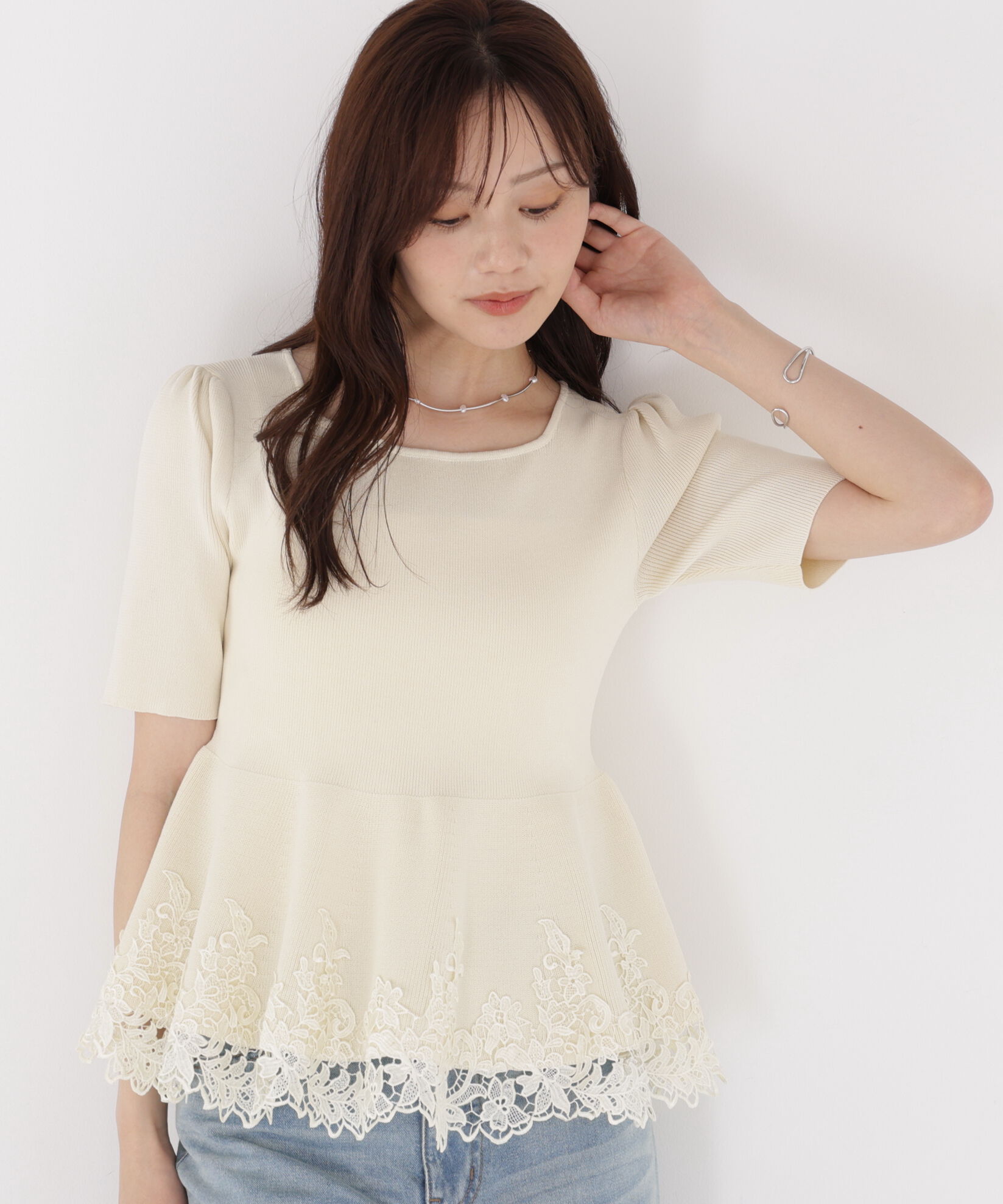 PROPORTION BODY DRESSING「レーストリムペプラムニット 26AW」|ニット・セーター|