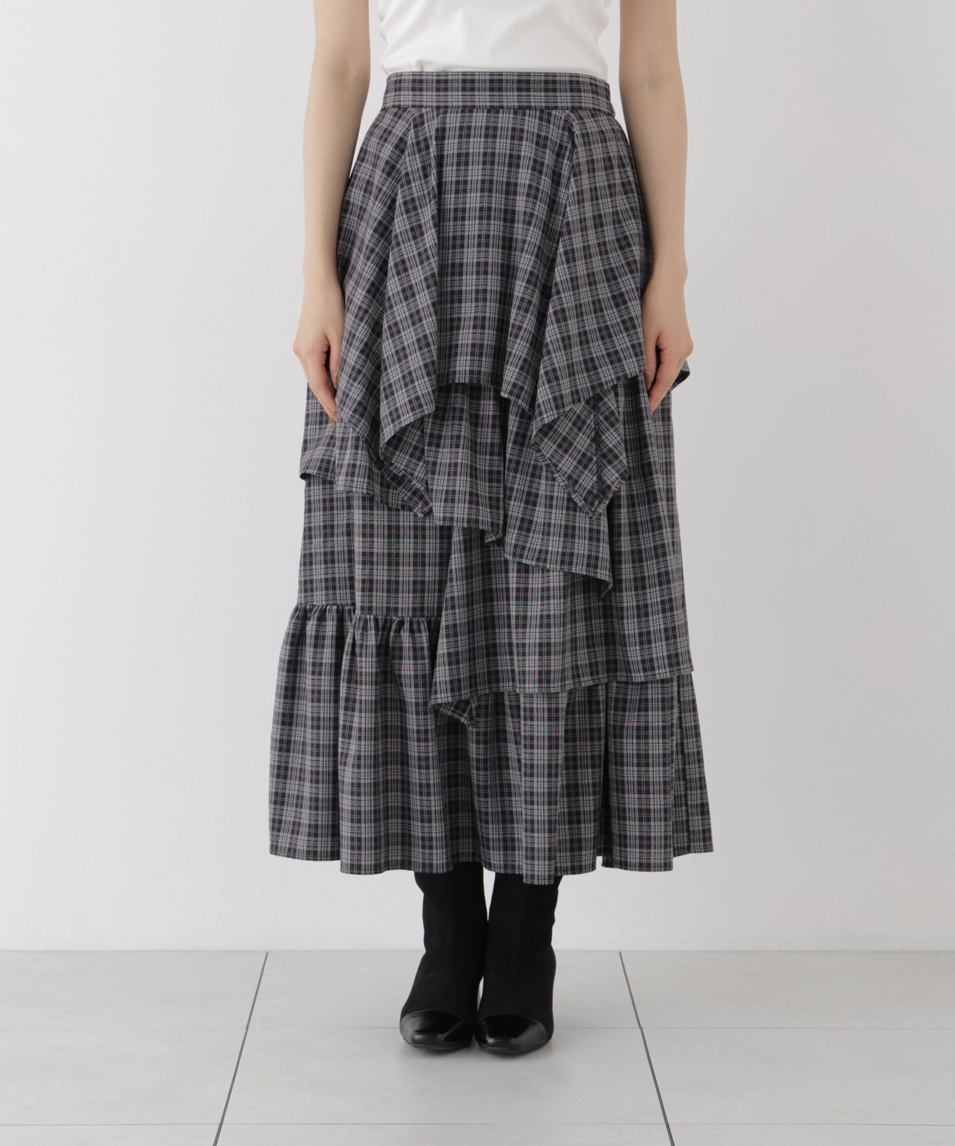 PROPORTION BODY DRESSING「チェック柄ティアードスカート」|スカート|