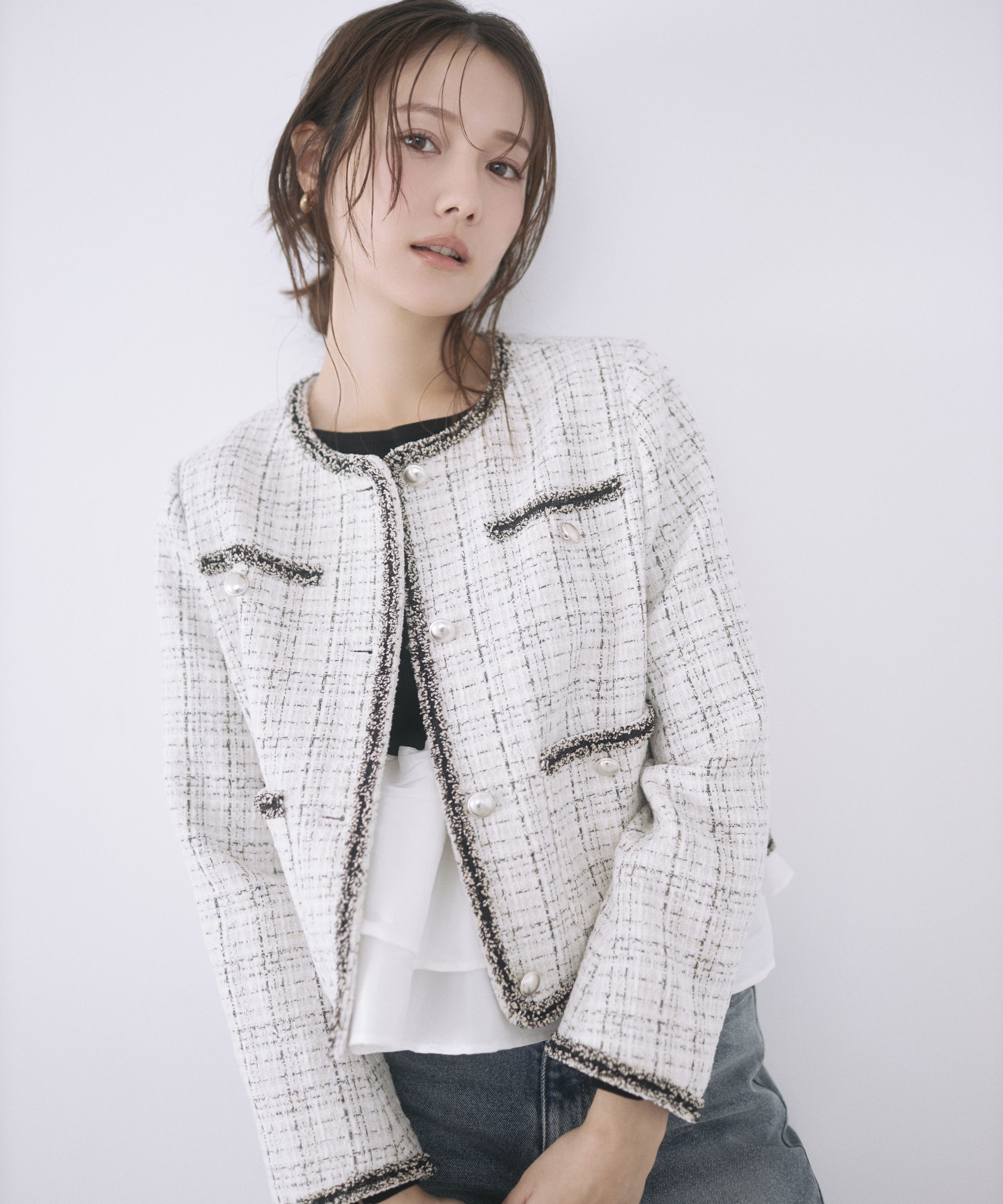 PROPORTION BODY DRESSING「ノーカラーツイードジャケット」|ブルゾン・スタジャン|エクリュ1