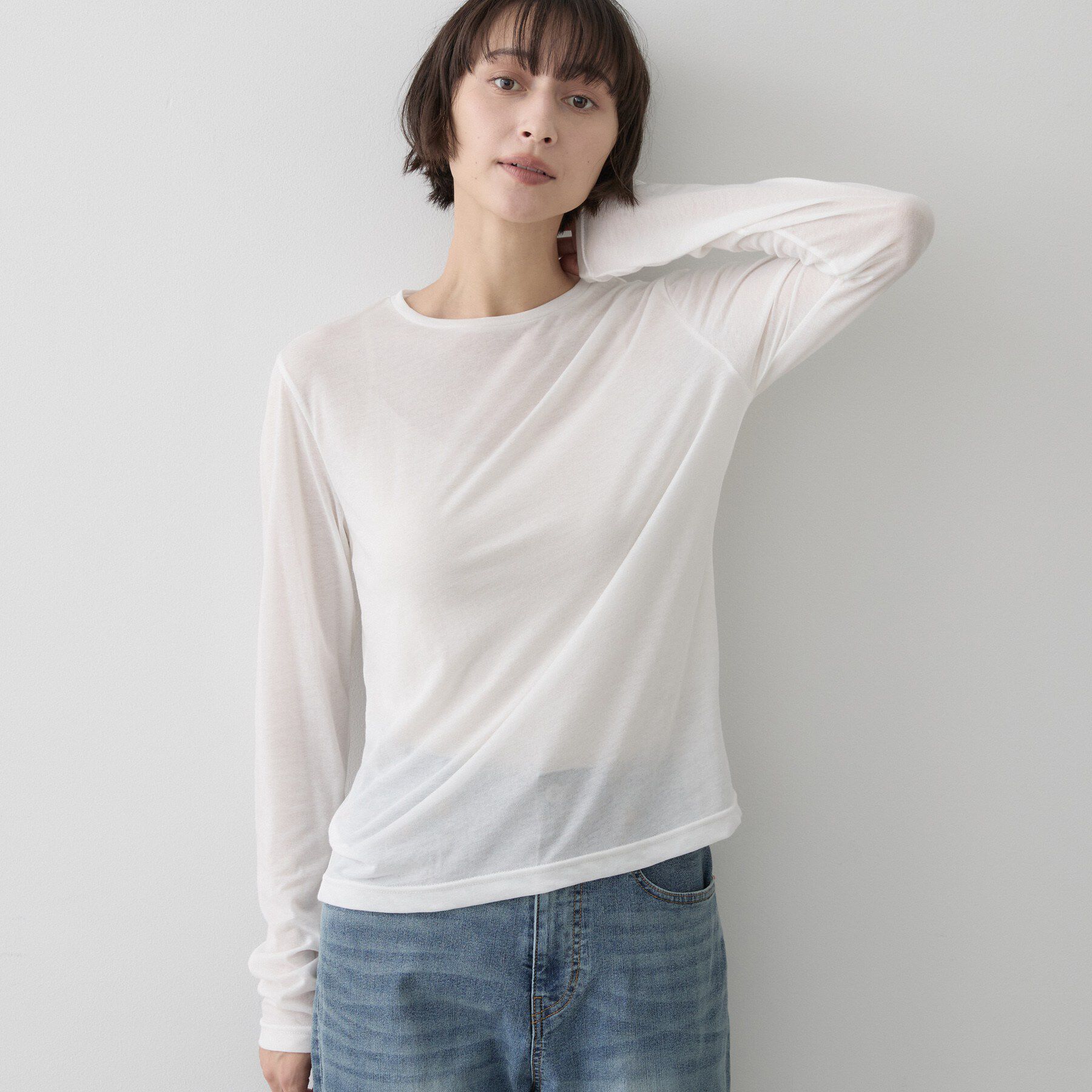 Dessin「クルーネックシアーロングTシャツ」|Tシャツ・カットソー|オフホワイト(003