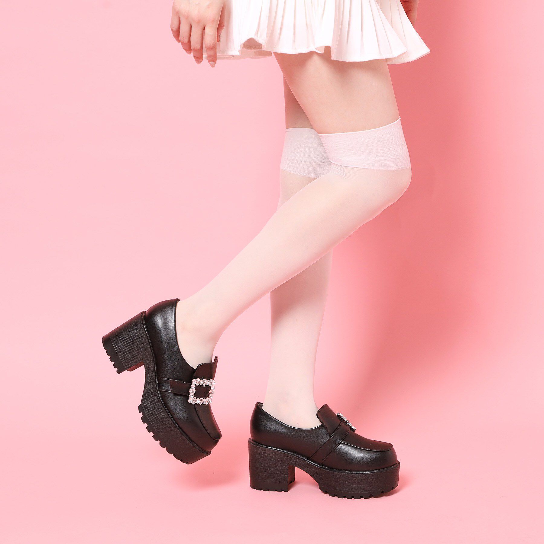 csT&P「厚底キラキラストーンバックル ローファーパンプス」|パンプス|