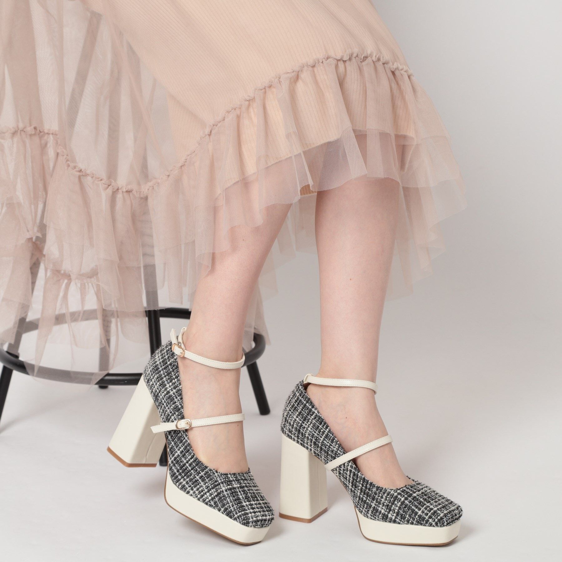 ESPERANZA「スクエアトゥダブルストラップ厚底パンプス 結婚式二次会 パーティー 25SS」|パンプス|