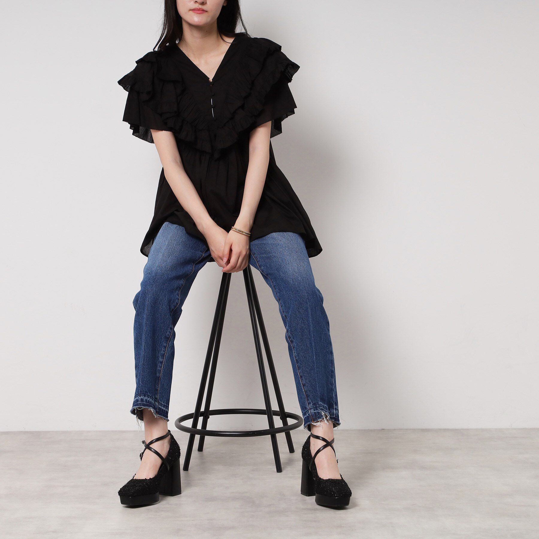 ESPERANZA「スクエアトゥダブルストラップ厚底パンプス」|パンプス|