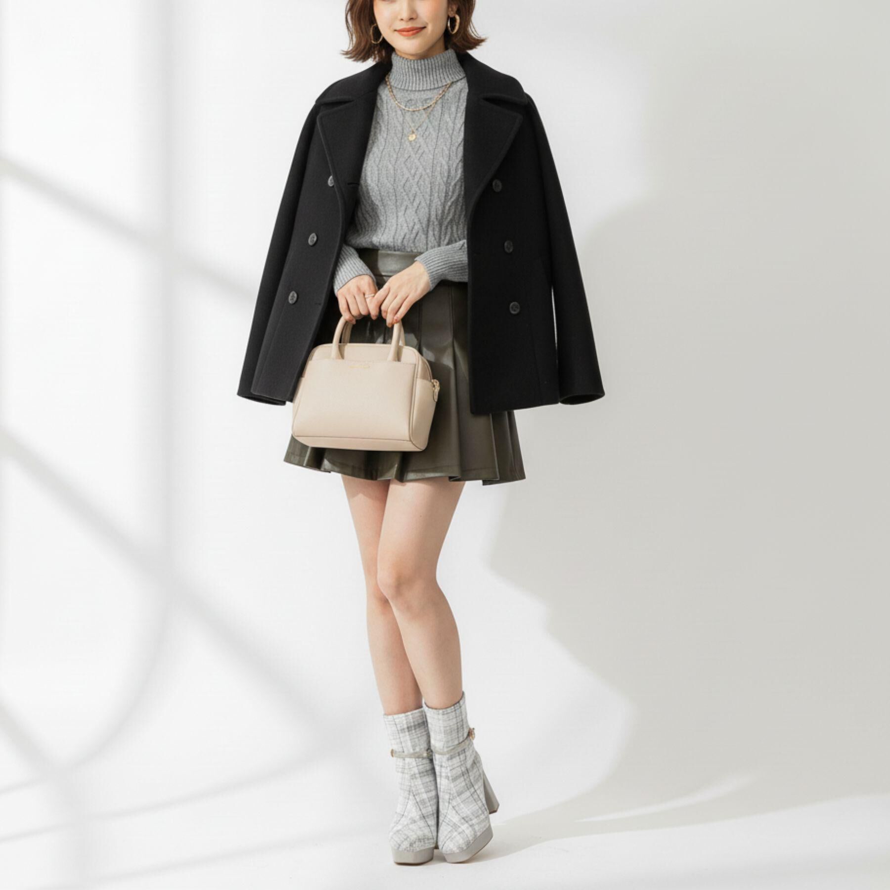 ESPERANZA「【EC先行販売】スクエアツイードショートブーツ」|ショートブーツ|