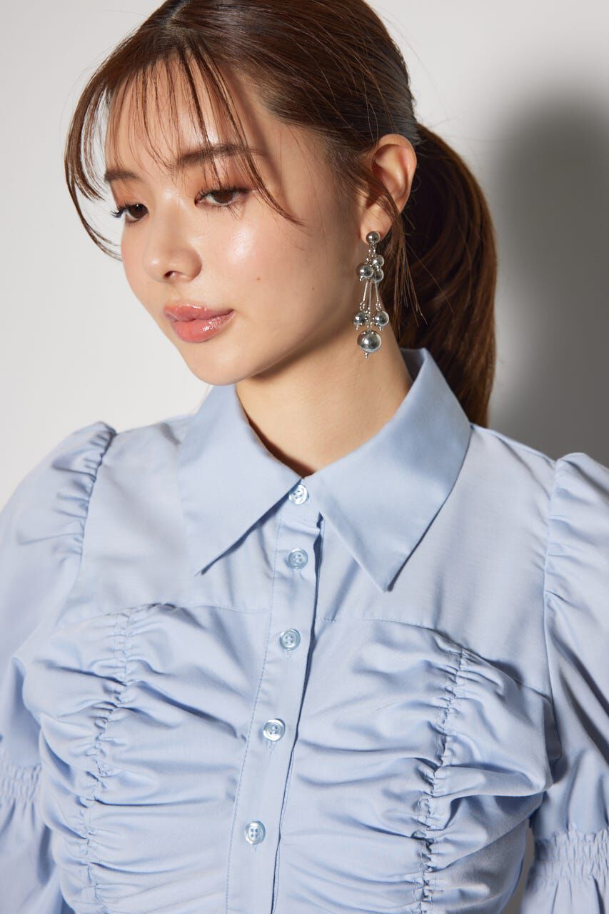 rienda「フロントシャーリングリボンミニシャツフレアワンピース」|ワンピース|