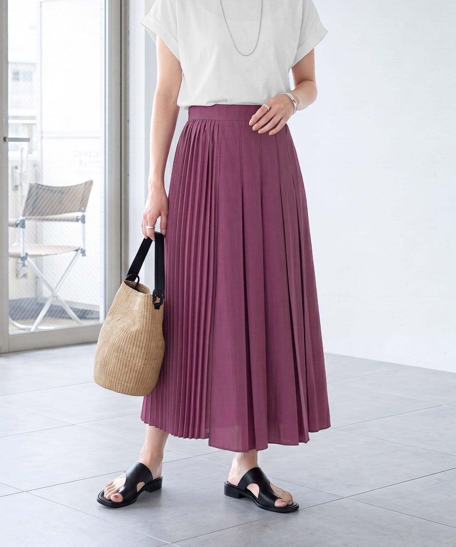 STYLE DELI「【LUXE】段差デザインプリーツスカート」|スカート|ダークオーキッド