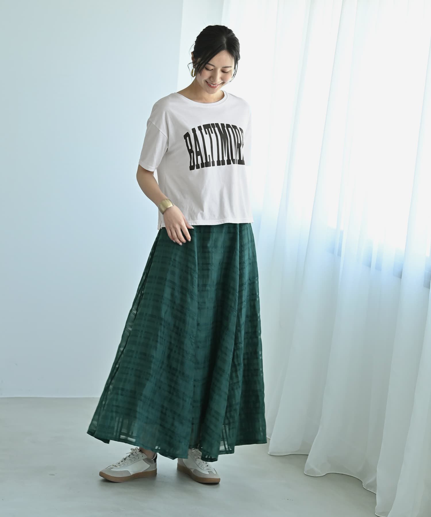 STYLE DELI「【Kana Oyama&times;BLK001】シアーチェックスカート／DELI size」|スカート|