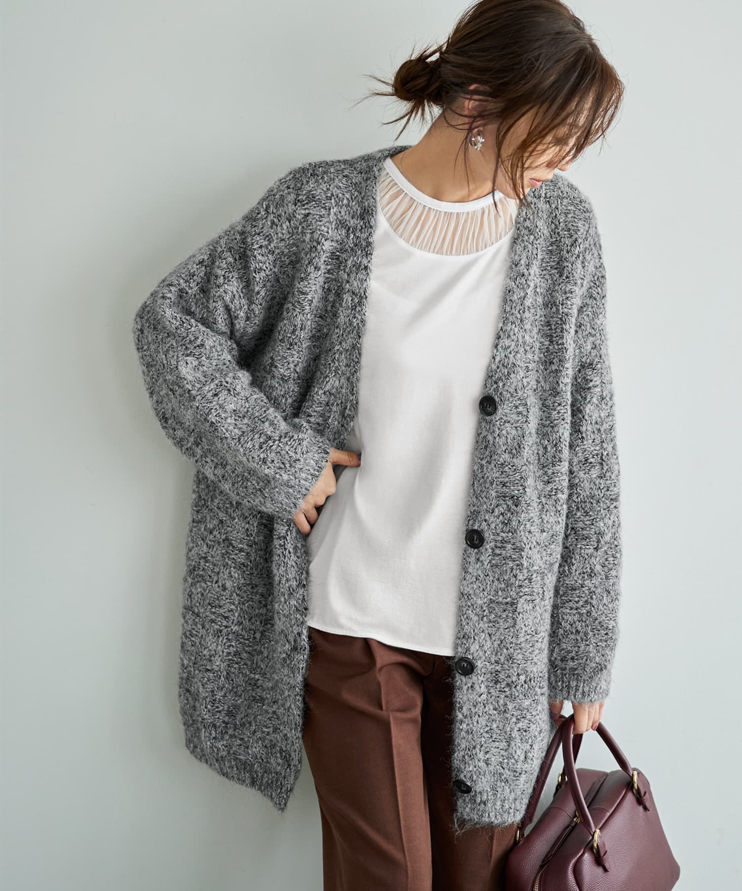 STYLE DELI「モヘア風ミックスニットゆったりカーディガン」|カーディガン|