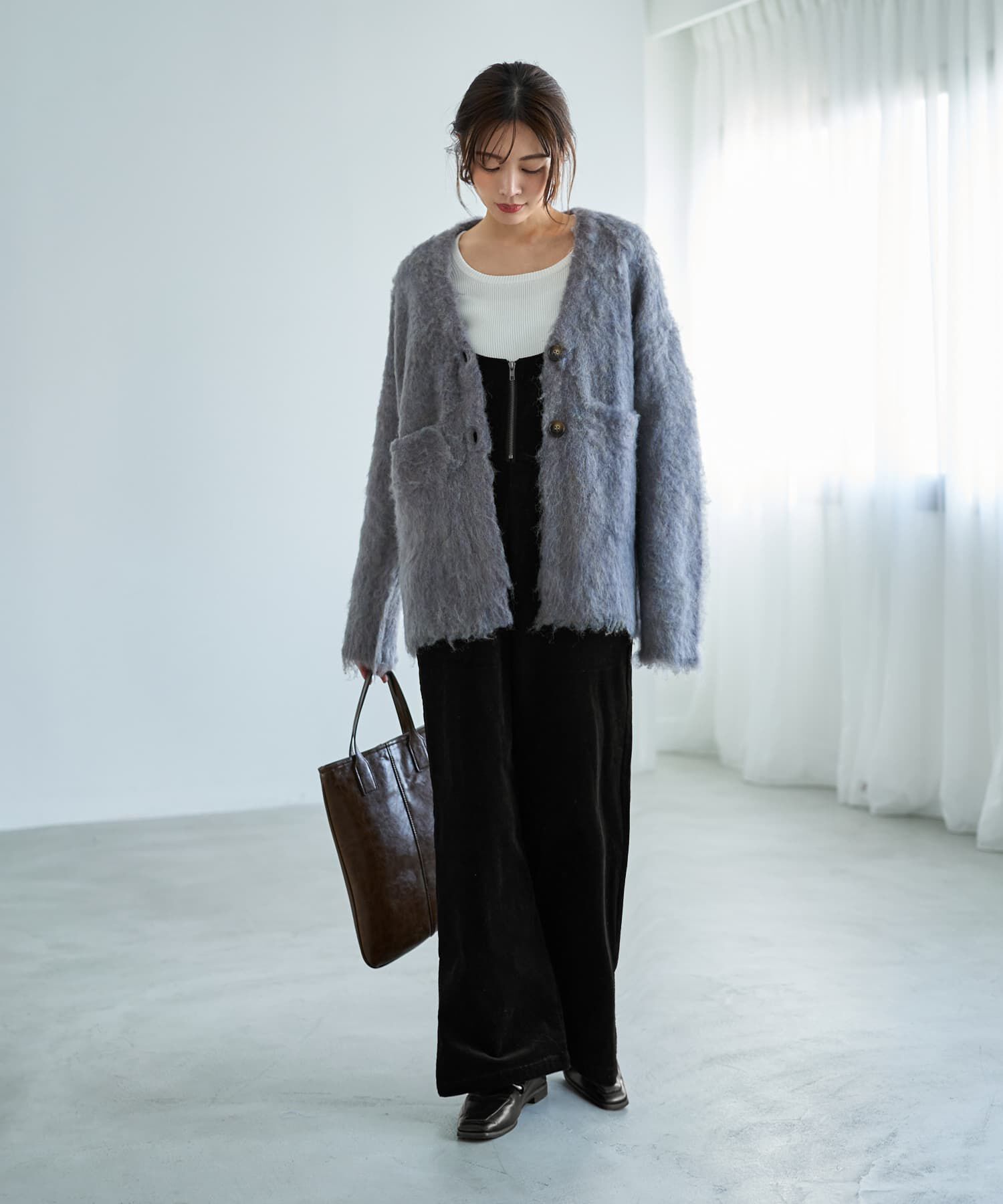 STYLE DELI「【LUXE】毛起こしブークレポケットカーディガン」|ニット・セーター|