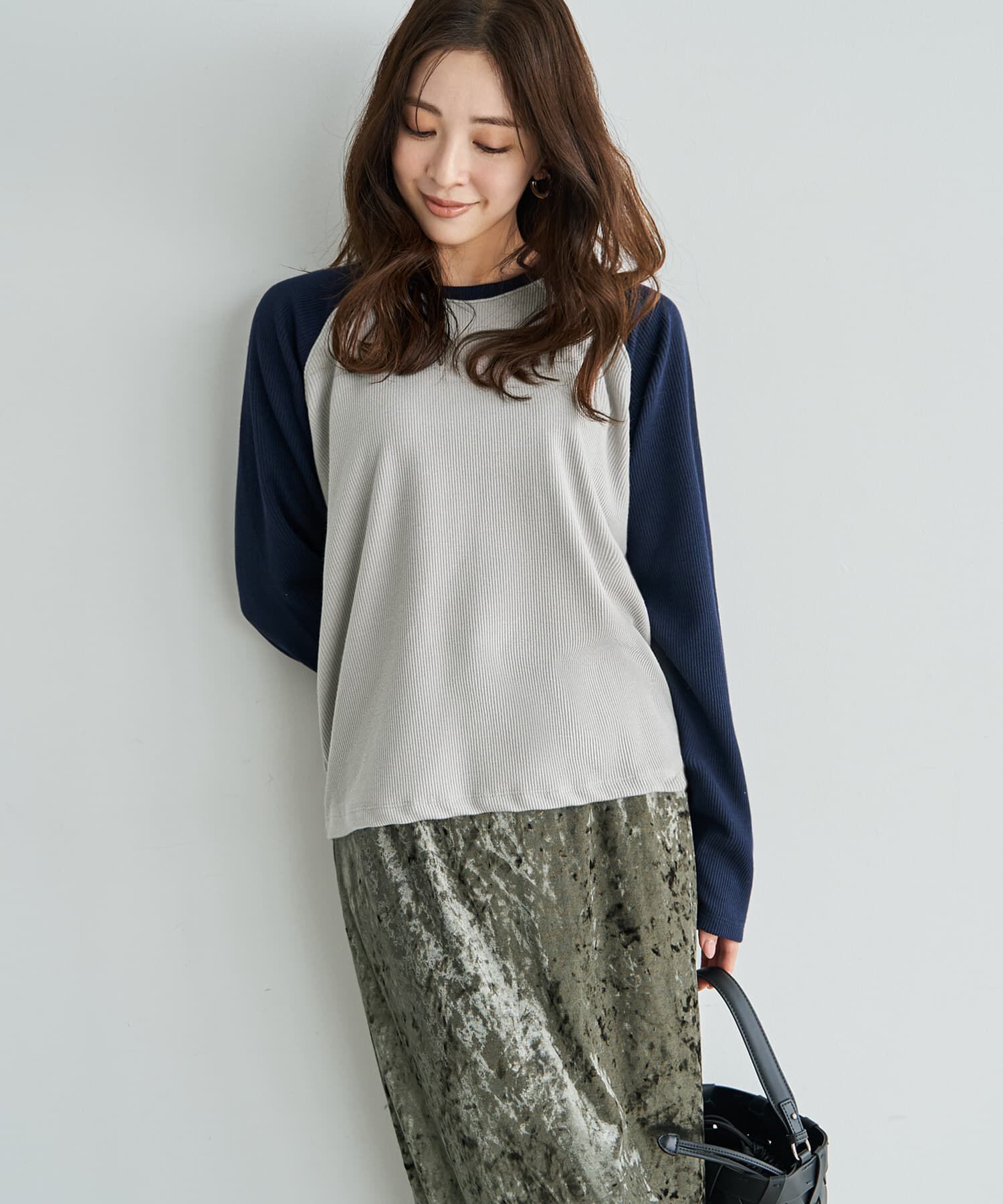 STYLE DELI「配色ラグランリブ生地プルオーバー」|Tシャツ・カットソー|