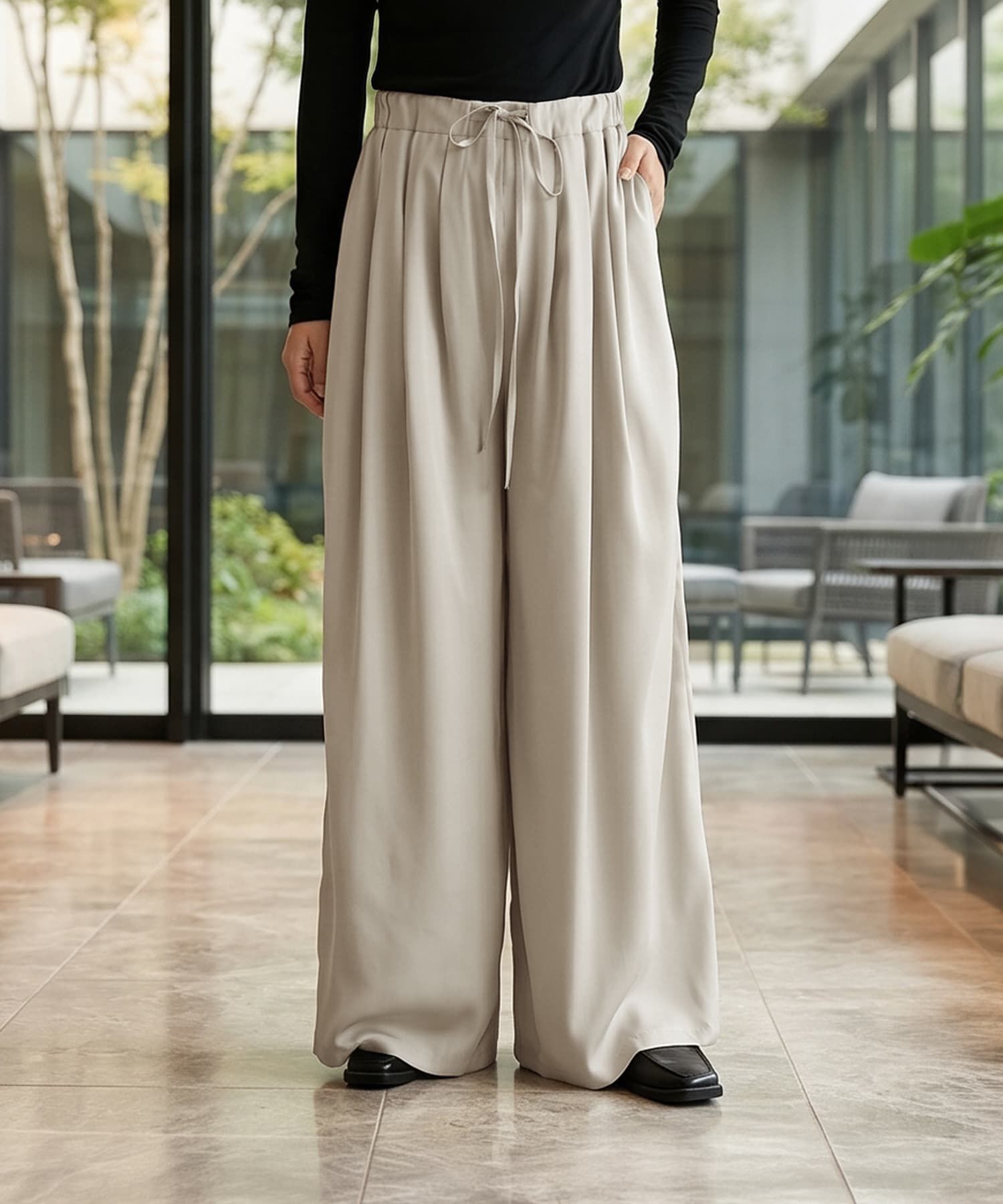 STYLE DELI「【セット対応】微光沢ツイル裏付きドレープパンツ」|その他|グレージュ